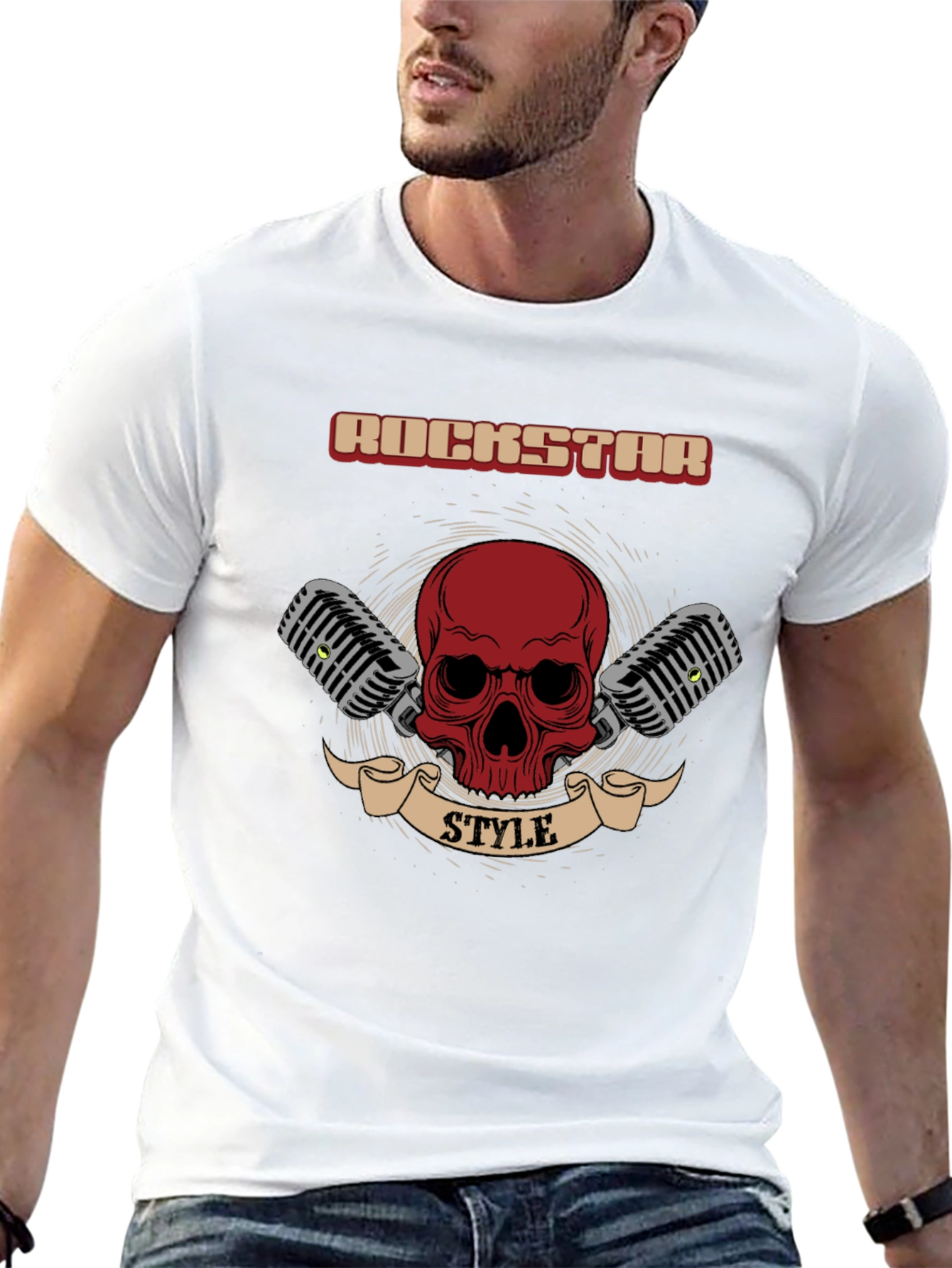 Rockstar Style Graphic Tee - Skull & Microphones
