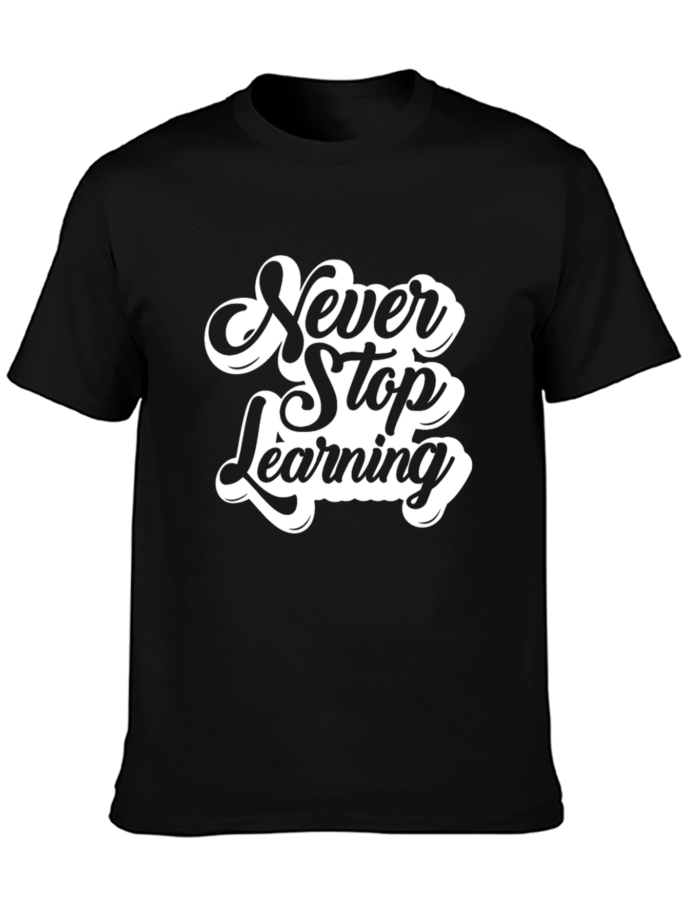 Never Stop Learning Black Graphic Tee