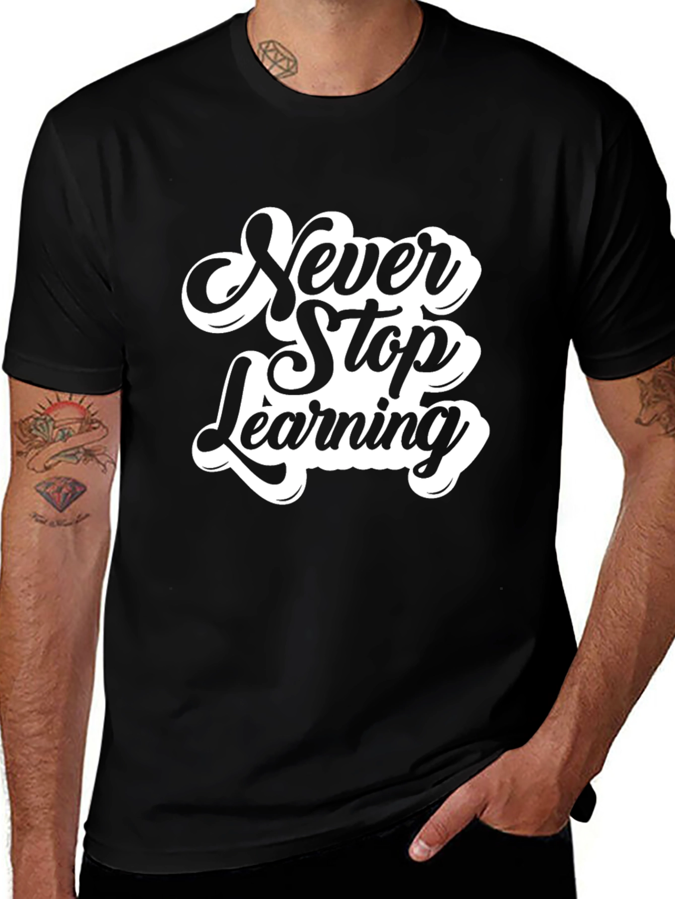Never Stop Learning Black Graphic Tee