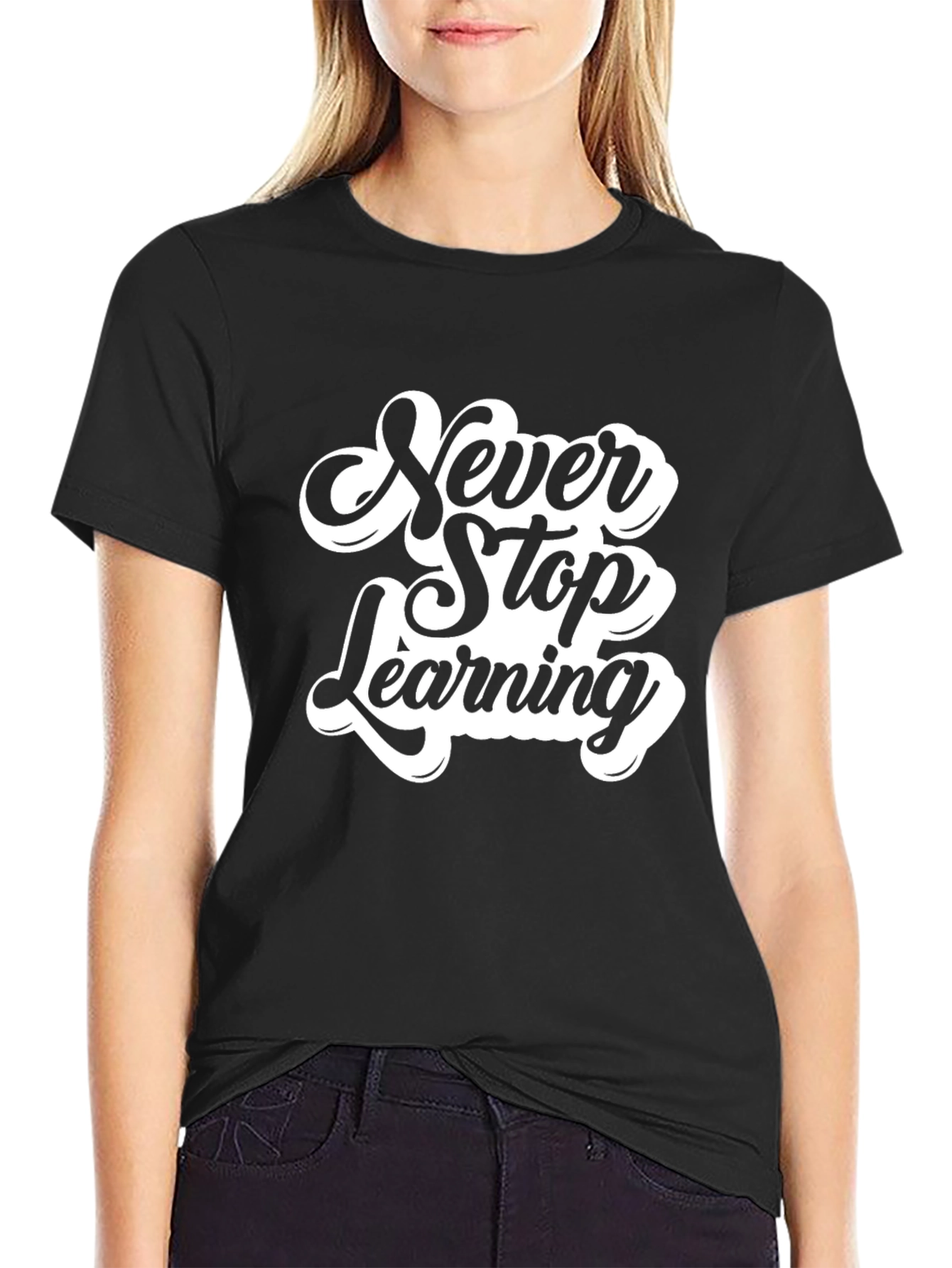 Never Stop Learning Black Graphic Tee