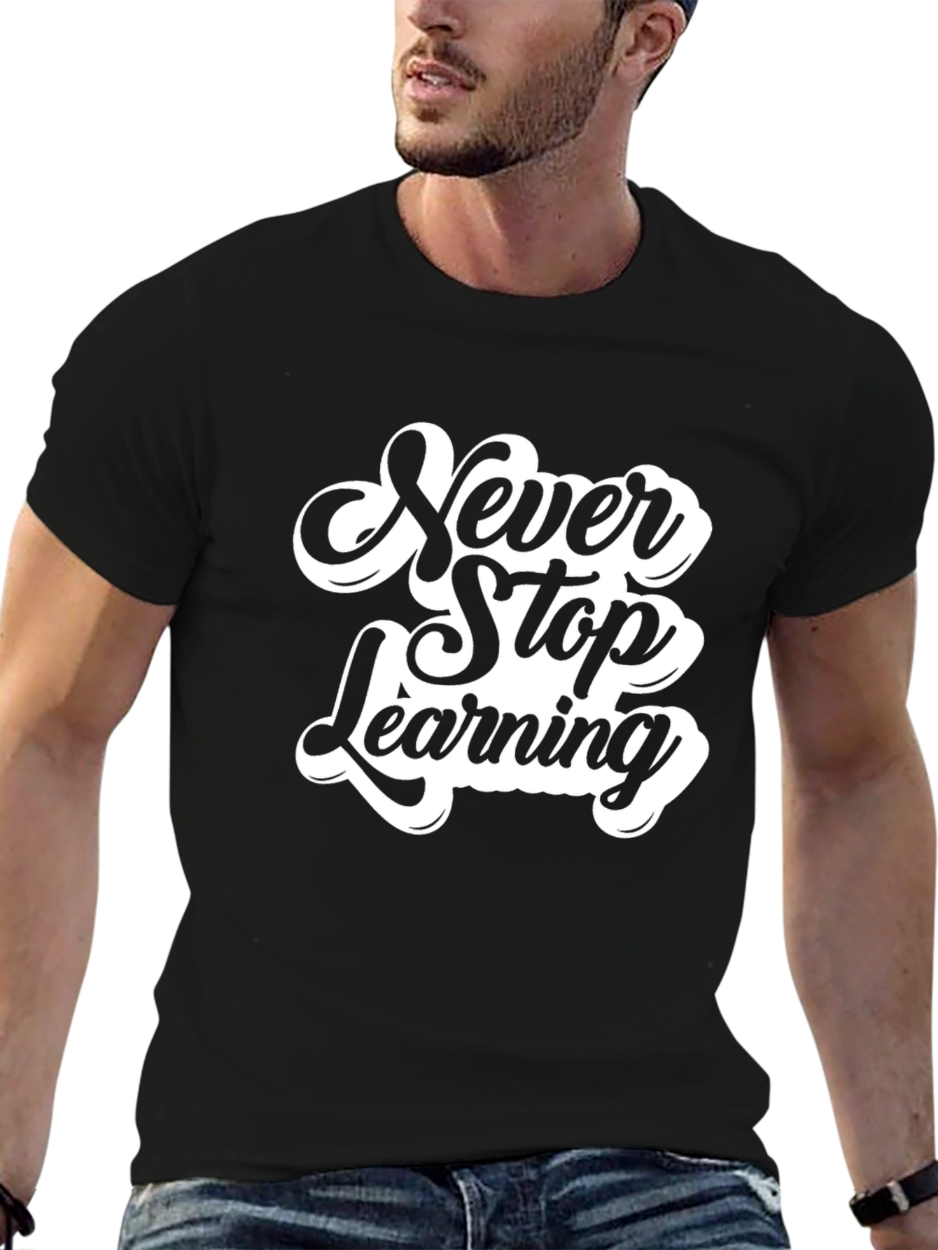 Never Stop Learning Black Graphic Tee