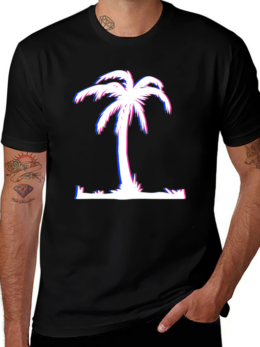 Retro Palm Tree T-Shirt - Black Cotton Graphic Tee