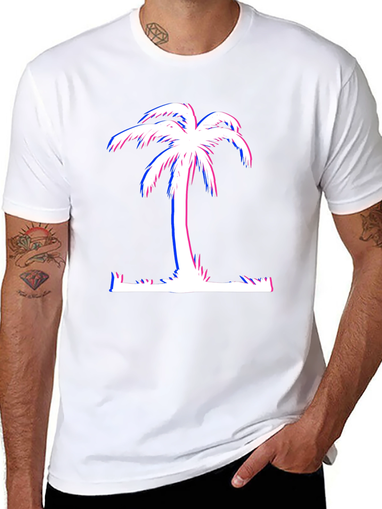 Retro Palm Tree T-Shirt - Black Cotton Graphic Tee