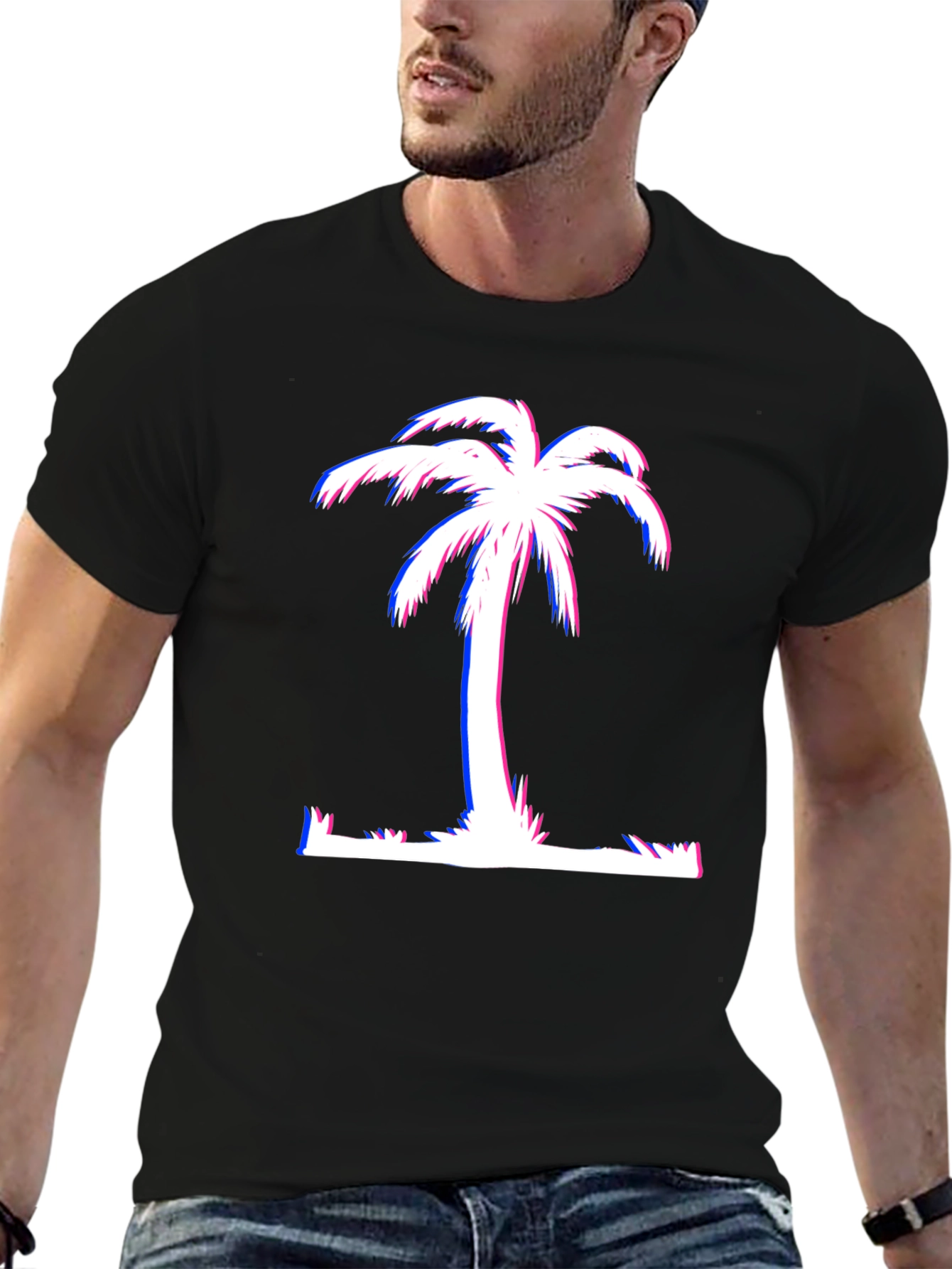 Retro Palm Tree T-Shirt - Black Cotton Graphic Tee
