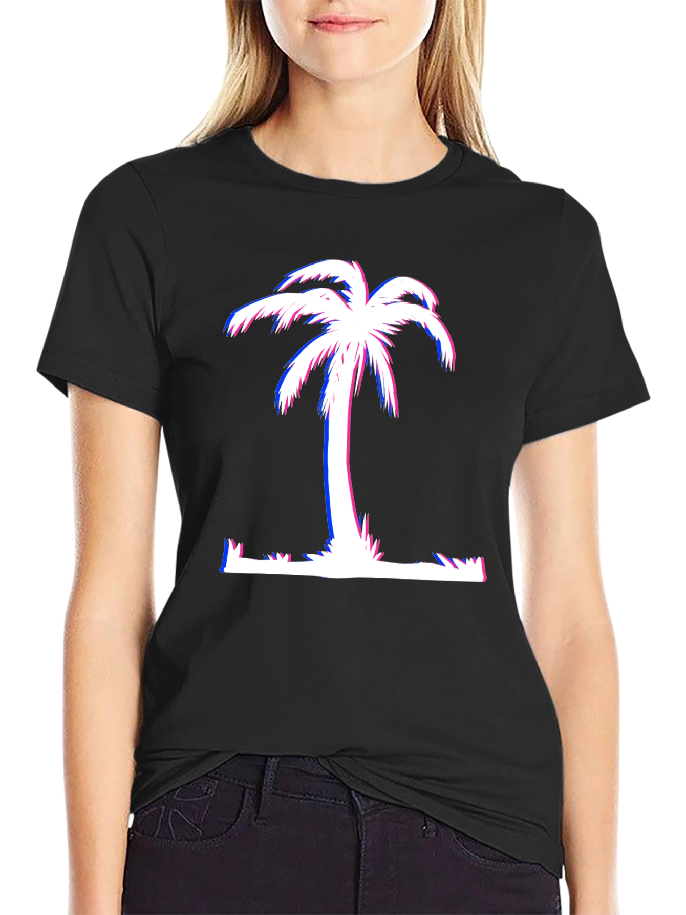 Retro Palm Tree T-Shirt - Black Cotton Graphic Tee