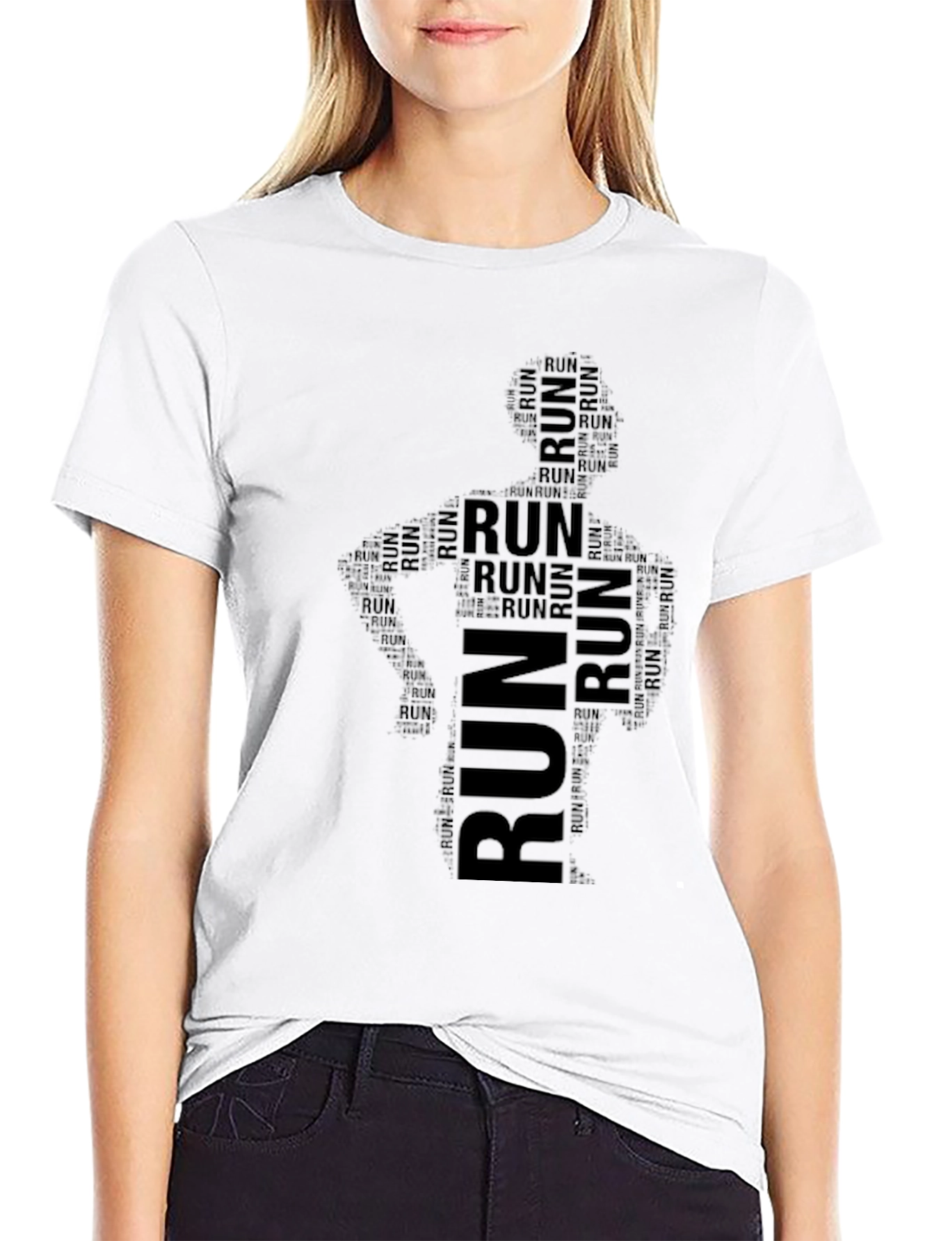 Run Word Art Black T-Shirt