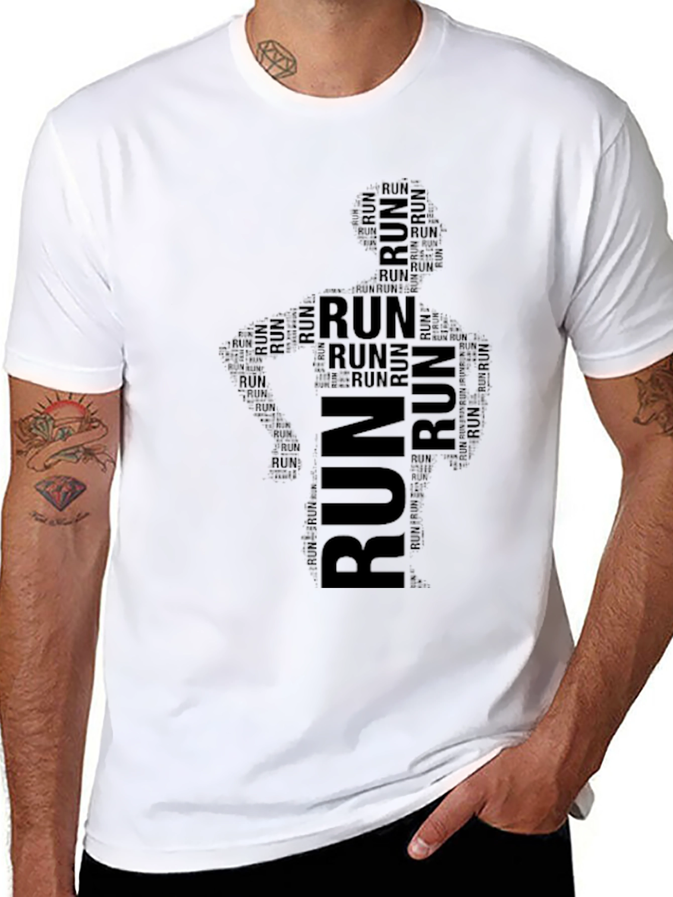 Run Word Art Black T-Shirt