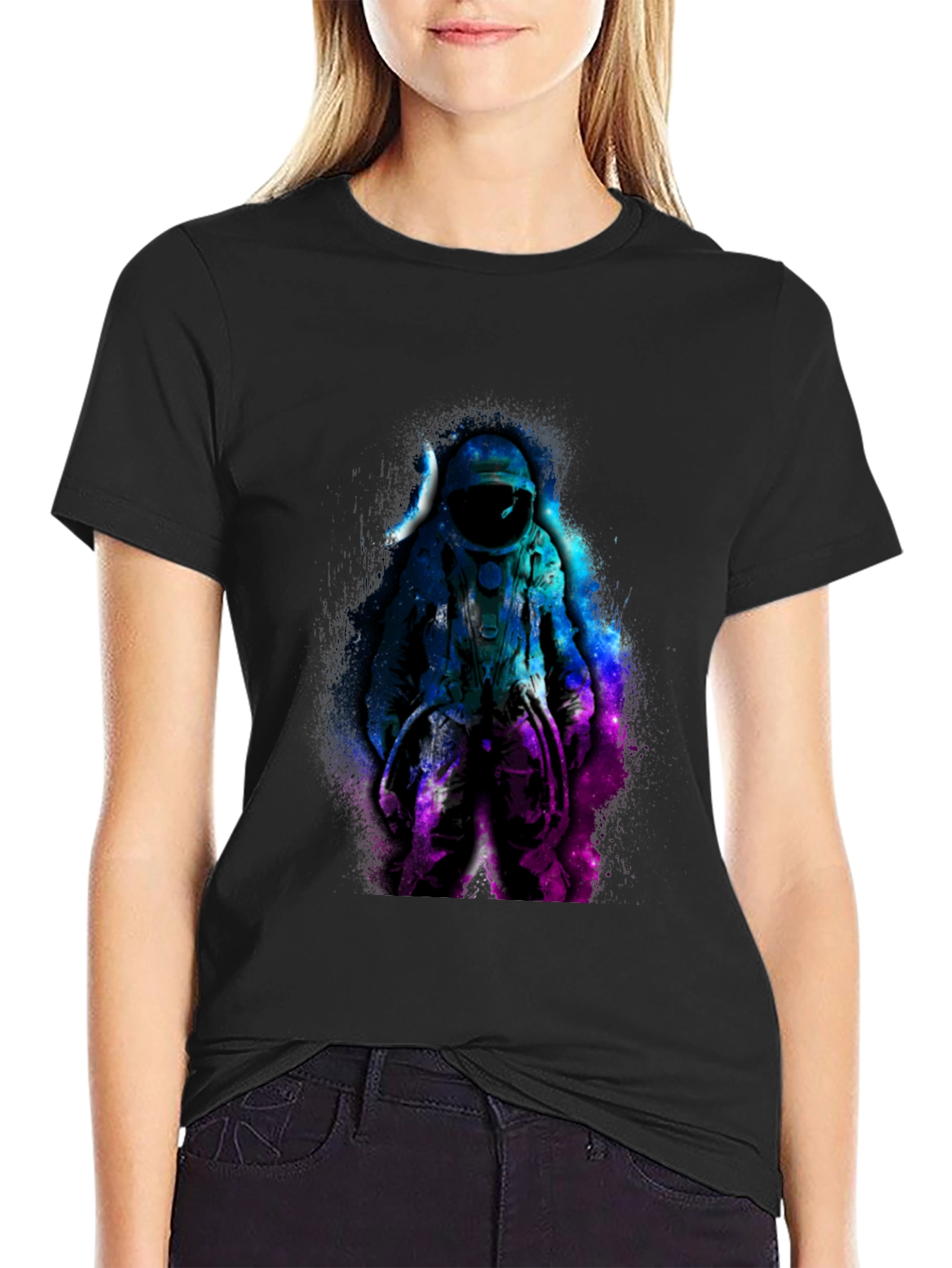 Astronaut Galaxy Graphic Black T-Shirt