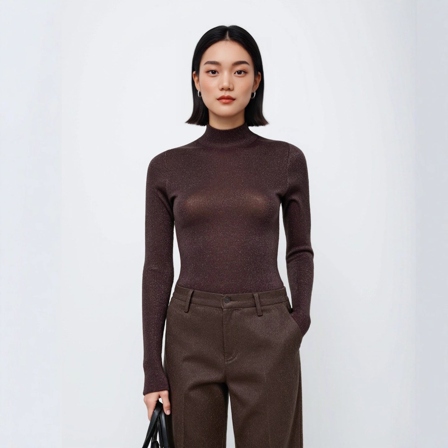 Neck Base Layer Women's Fine-spun Superfine  Pure Wool Thin Fitted Knit Inner Wear Early Autumn Winter Machine Washable