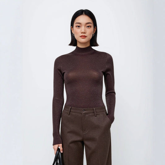 Neck Base Layer Women's Fine-spun Superfine  Pure Wool Thin Fitted Knit Inner Wear Early Autumn Winter Machine Washable