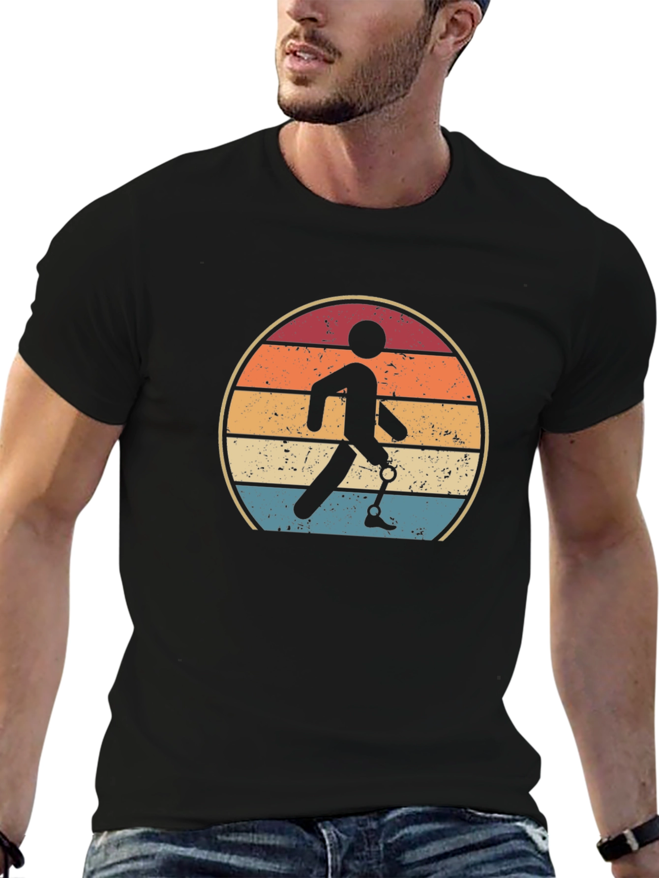 Retro Amputee Walking Sunset T-Shirt