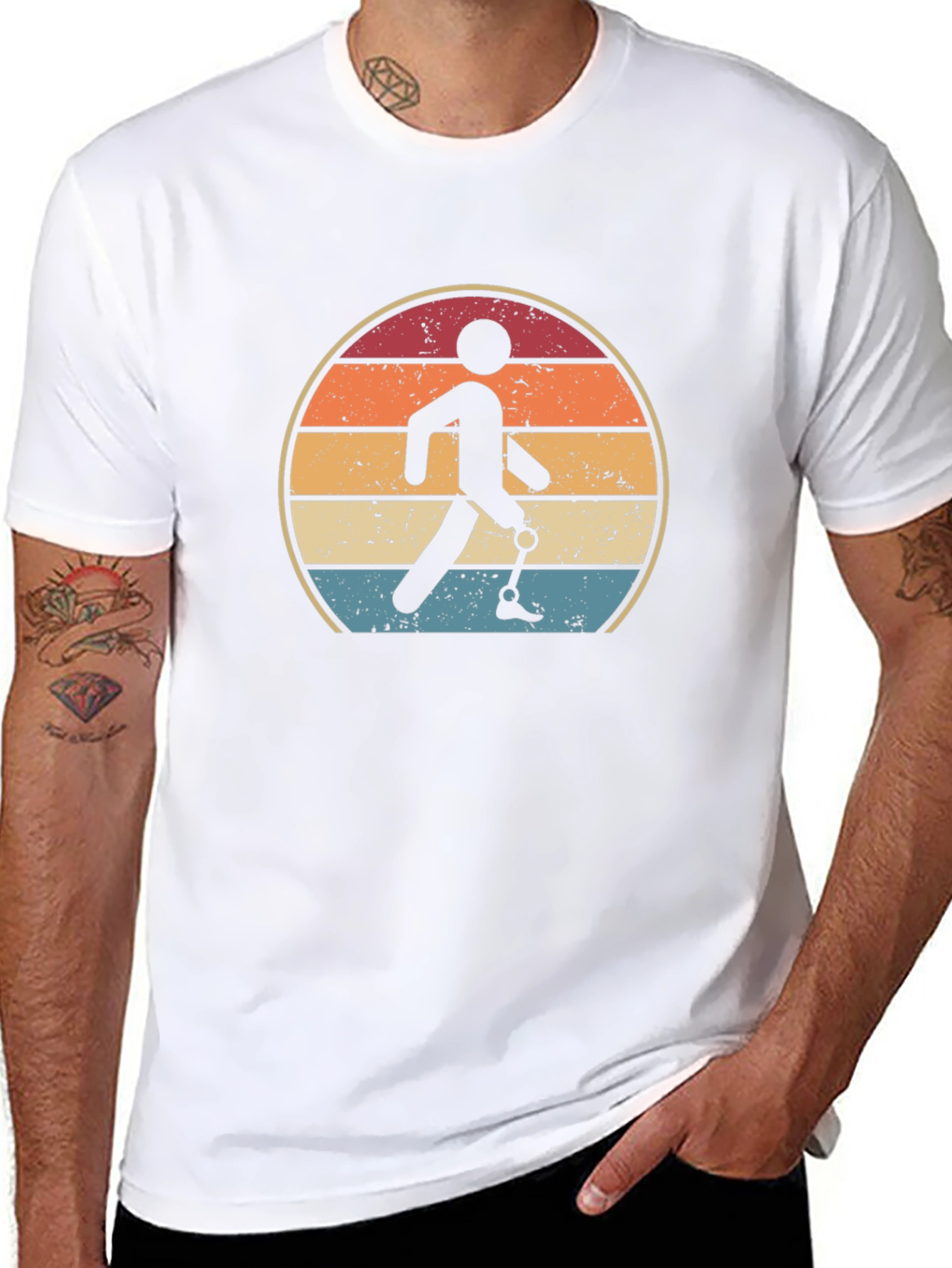 Retro Amputee Walking Sunset T-Shirt