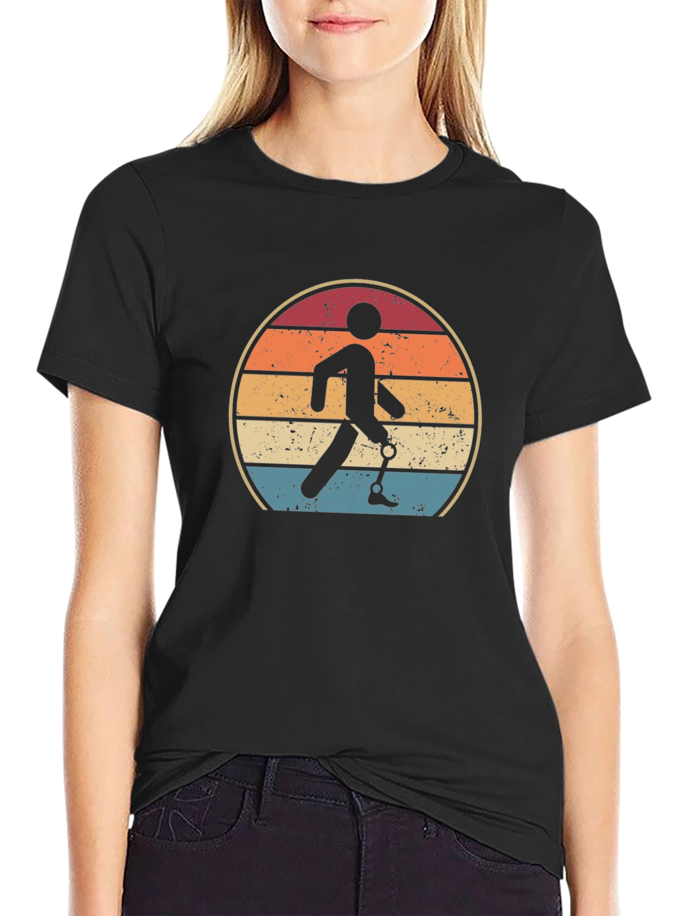 Retro Amputee Walking Sunset T-Shirt