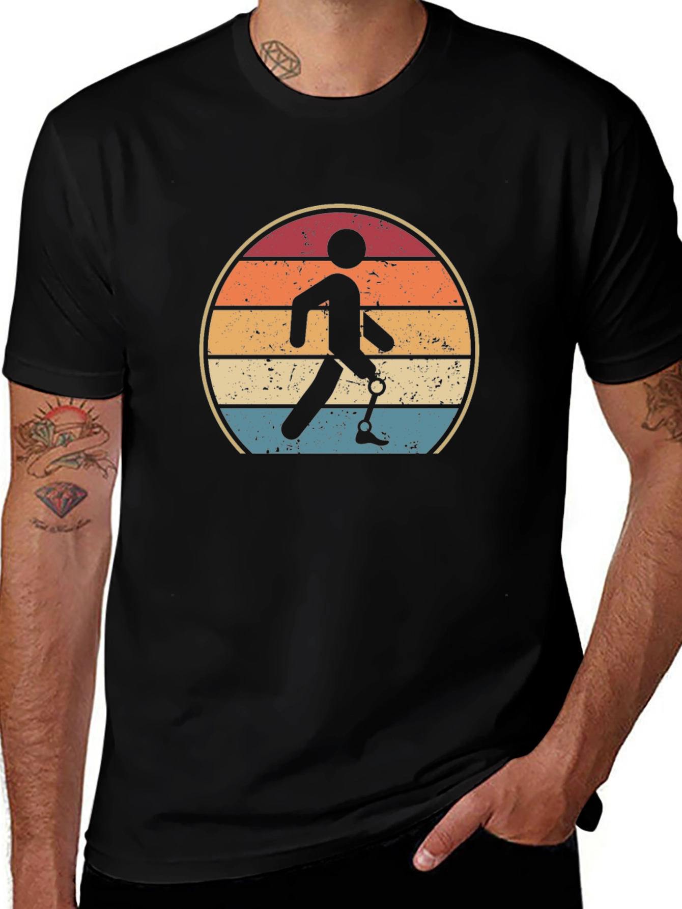Retro Amputee Walking Sunset T-Shirt