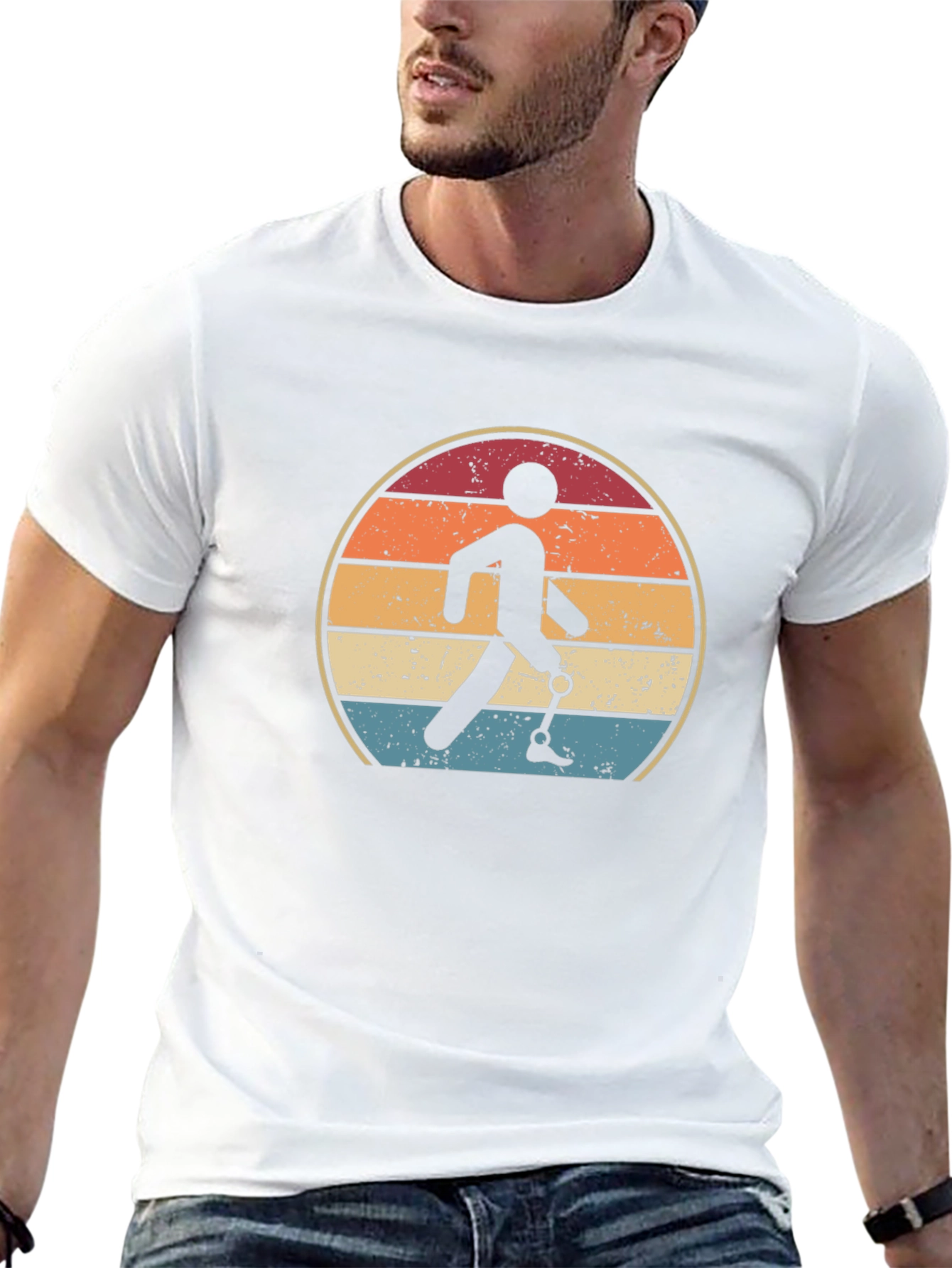 Retro Amputee Walking Sunset T-Shirt
