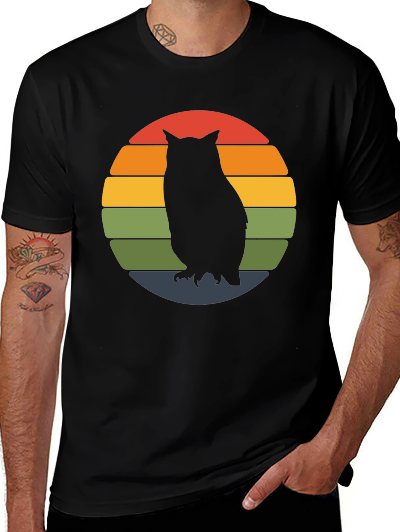 Retro Owl Sunset T-Shirt - Unique Graphic Tee