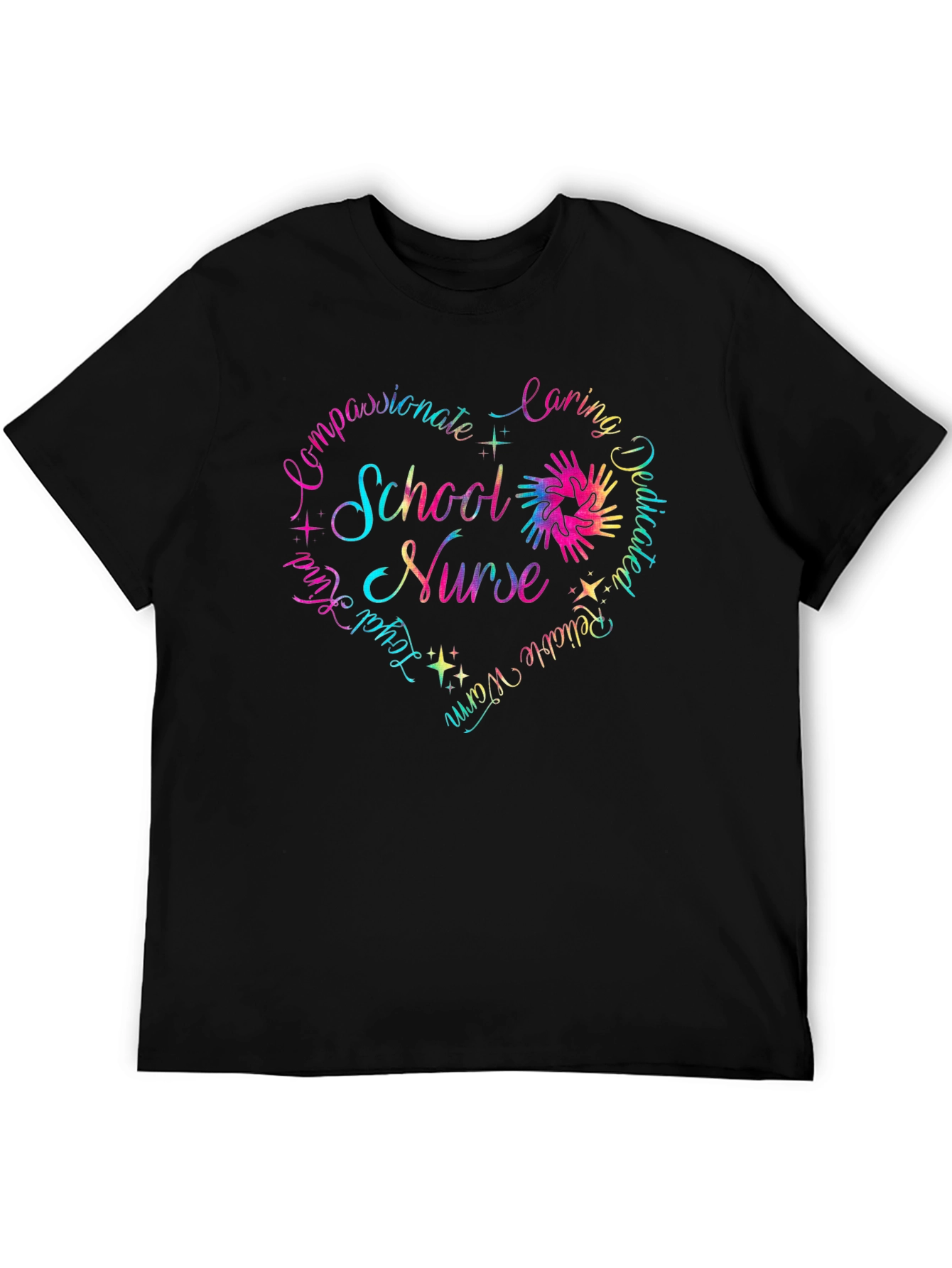 School Nurse Heart Graphic T-Shirt - Caring Dedicated