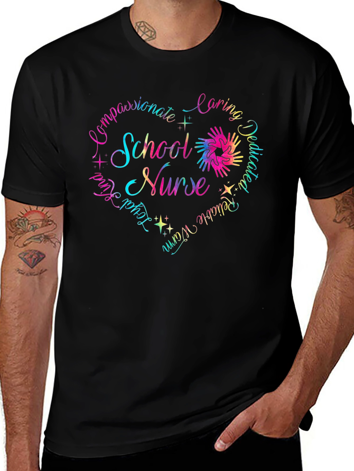 School Nurse Heart Graphic T-Shirt - Caring Dedicated