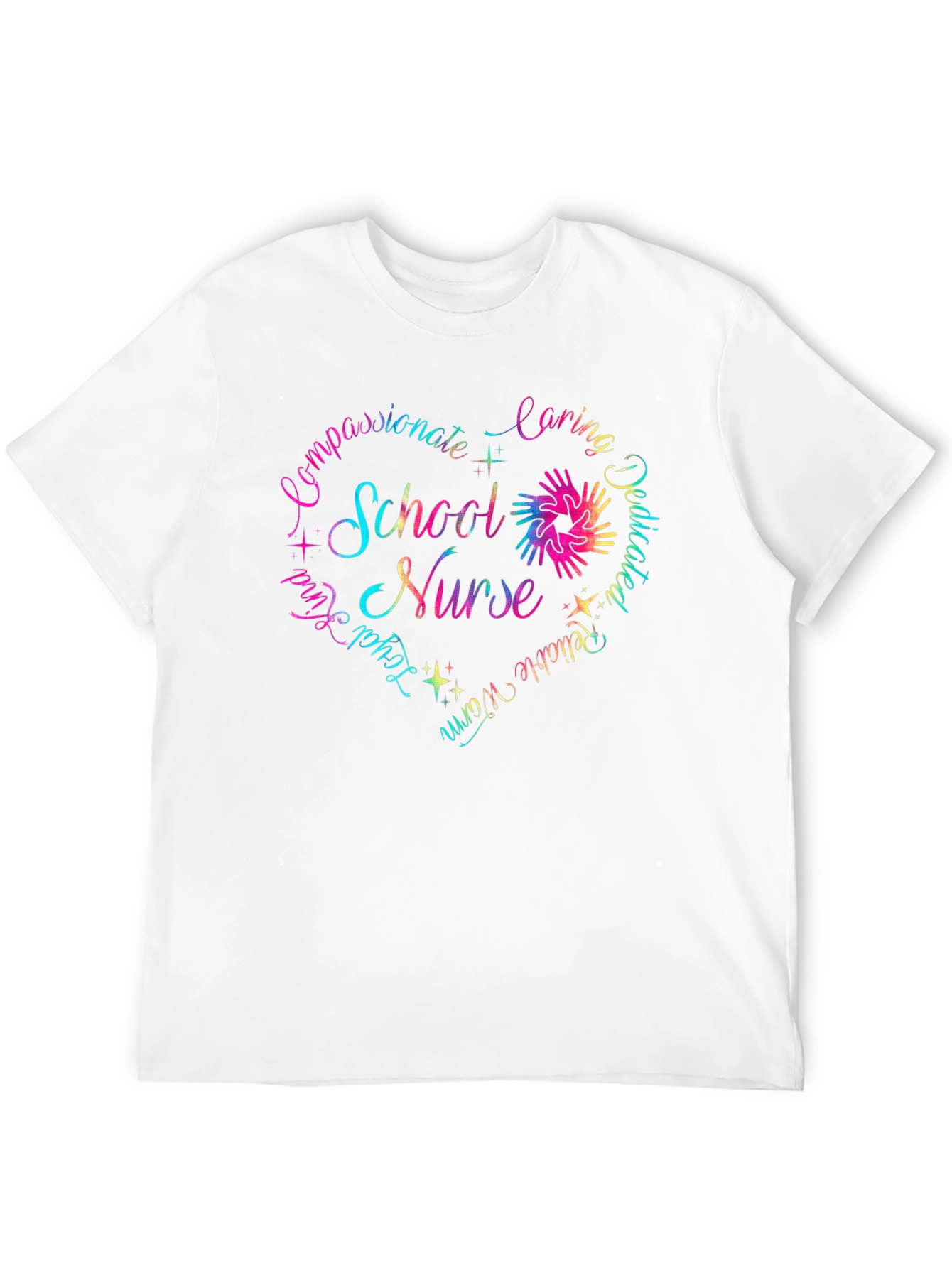 School Nurse Heart Graphic T-Shirt - Caring Dedicated