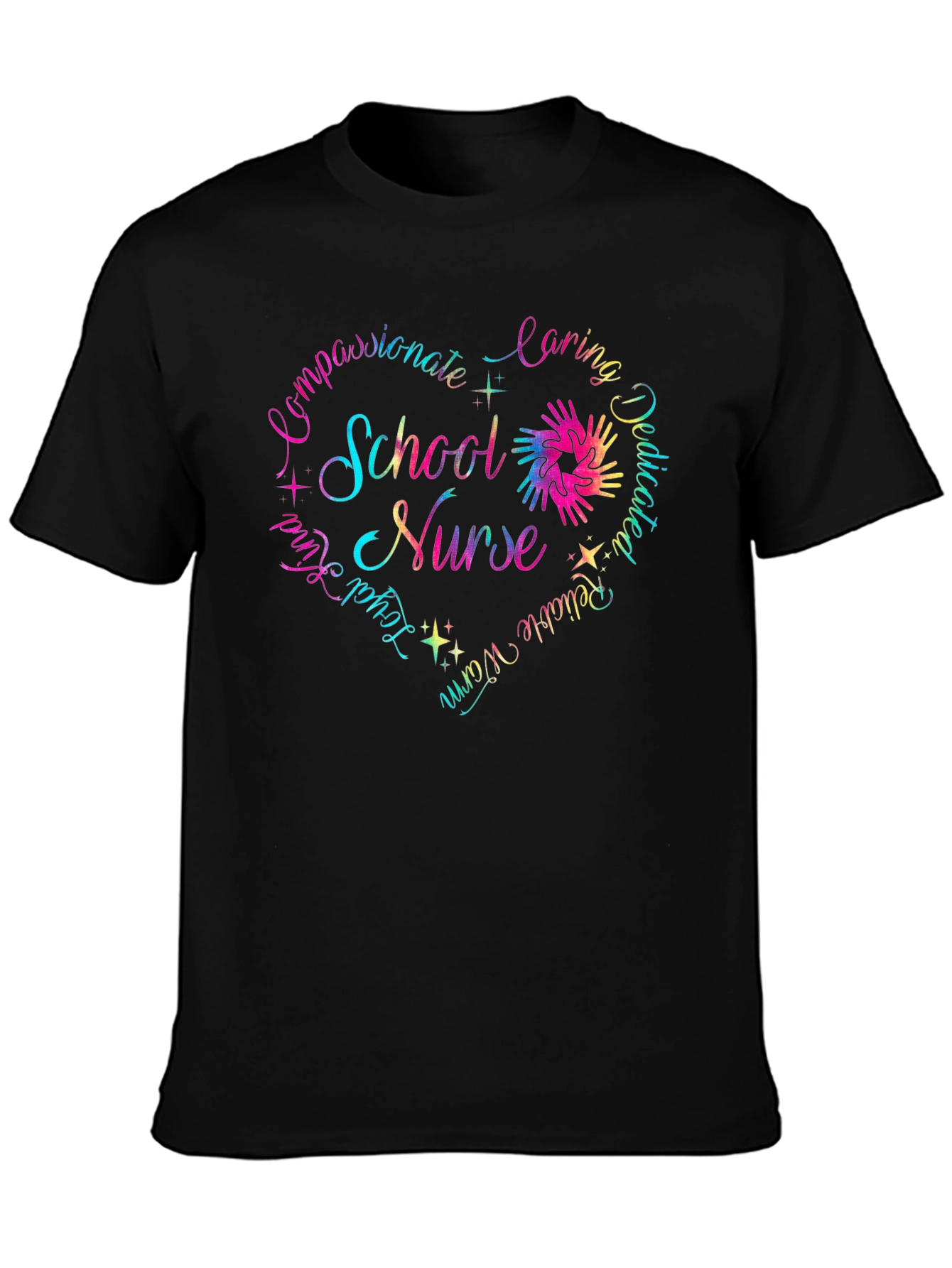 School Nurse Heart Graphic T-Shirt - Caring Dedicated