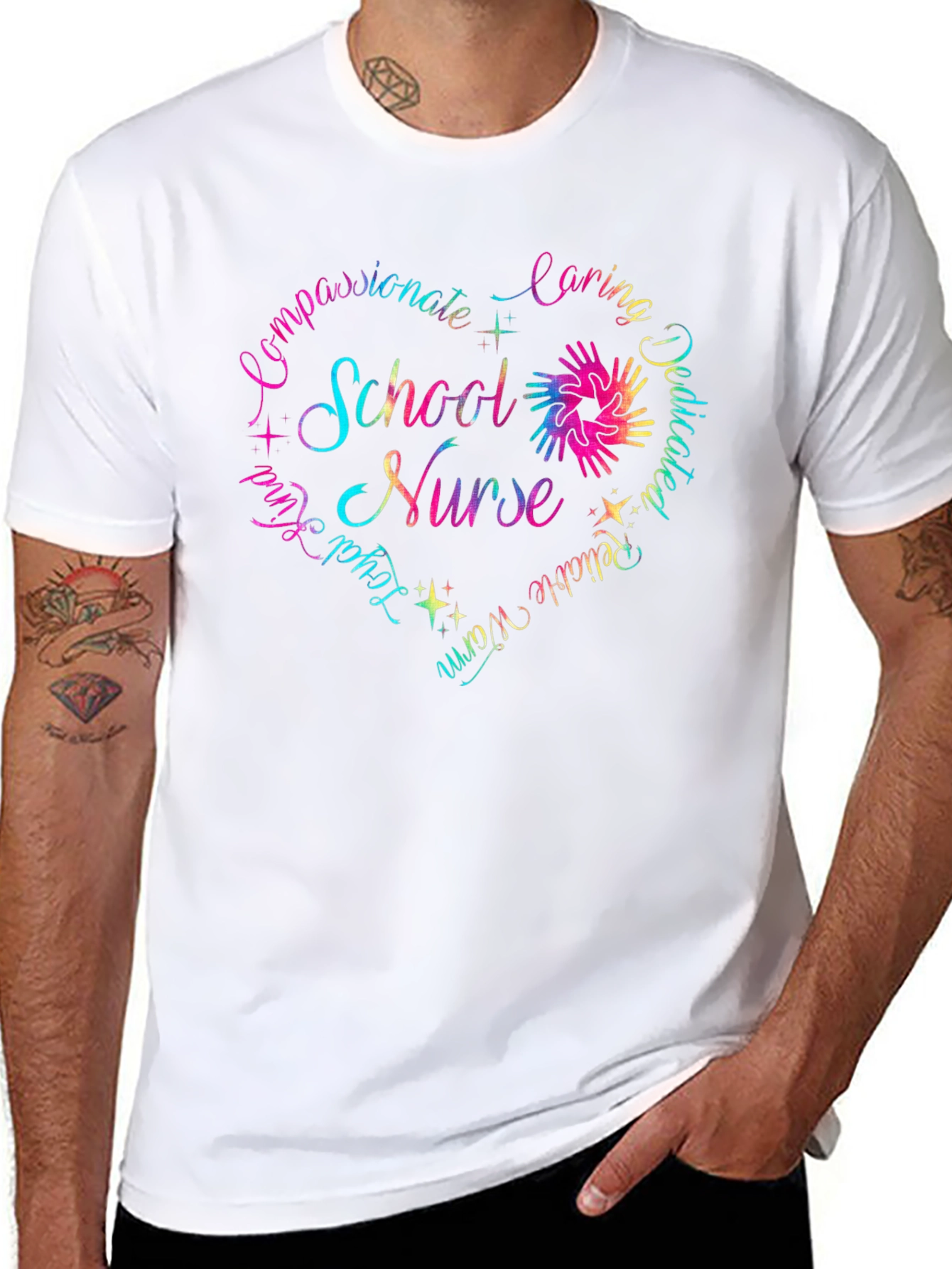 School Nurse Heart Graphic T-Shirt - Caring Dedicated