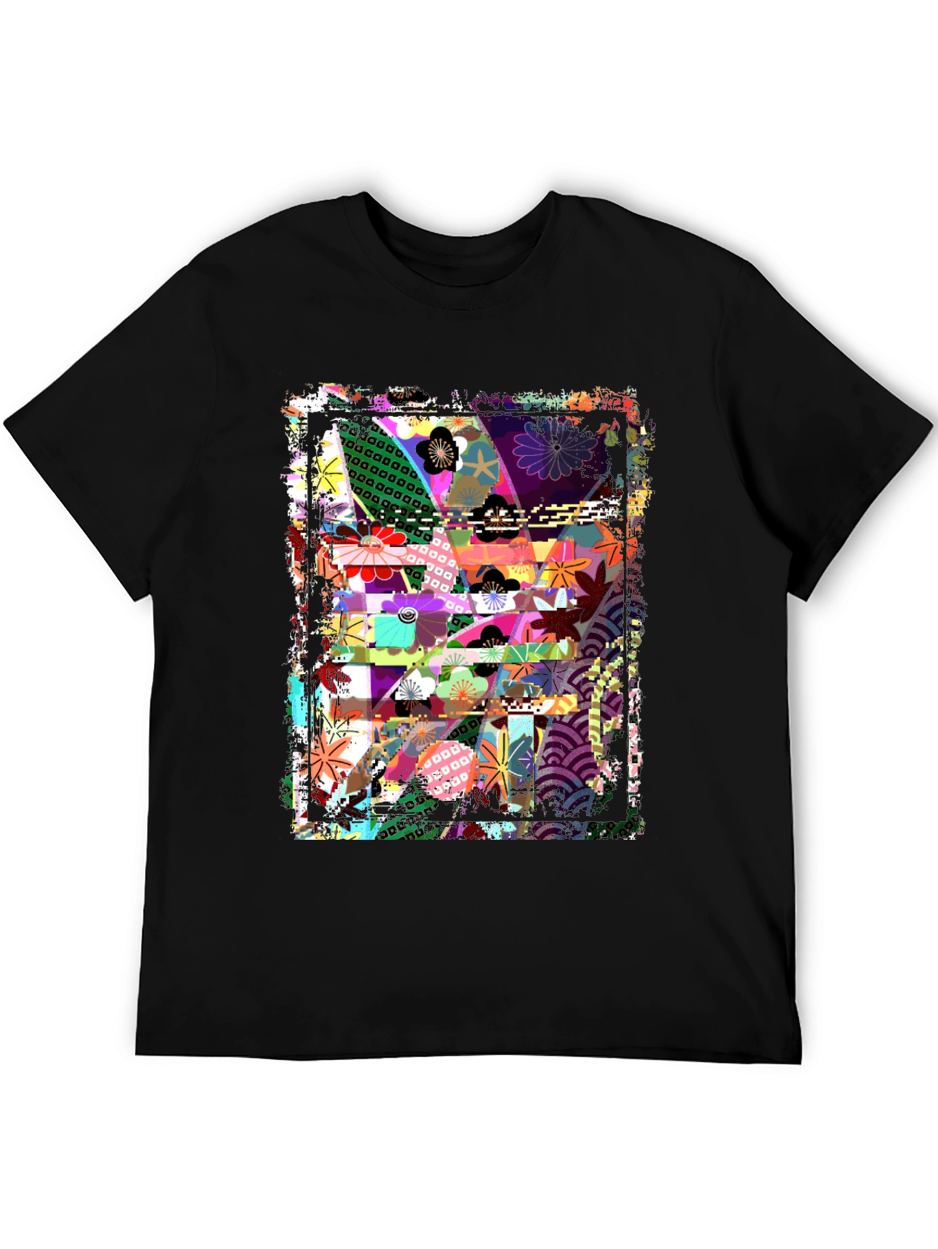 Abstract Floral Graphic Print Black T-Shirt