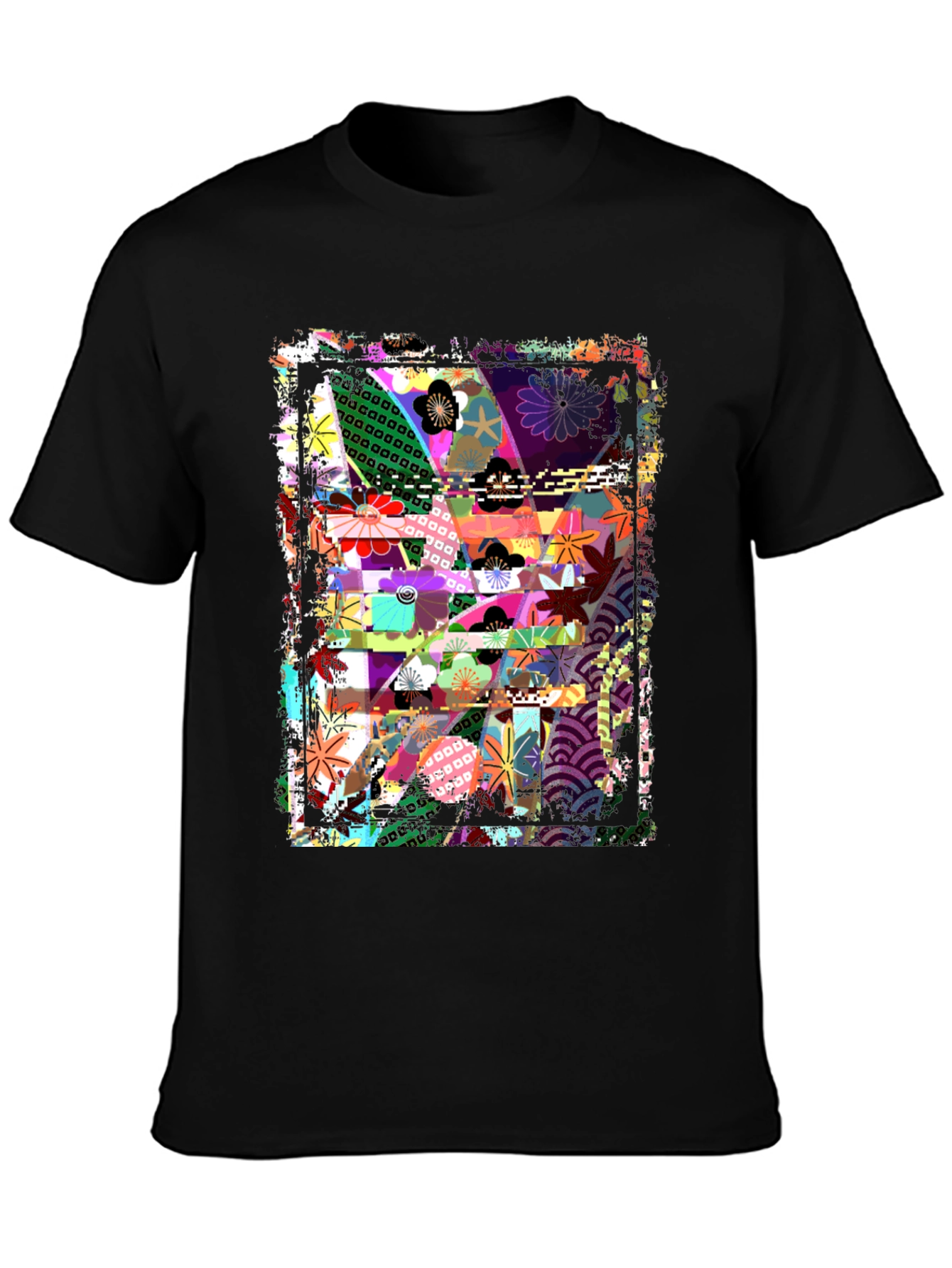 Abstract Floral Graphic Print Black T-Shirt