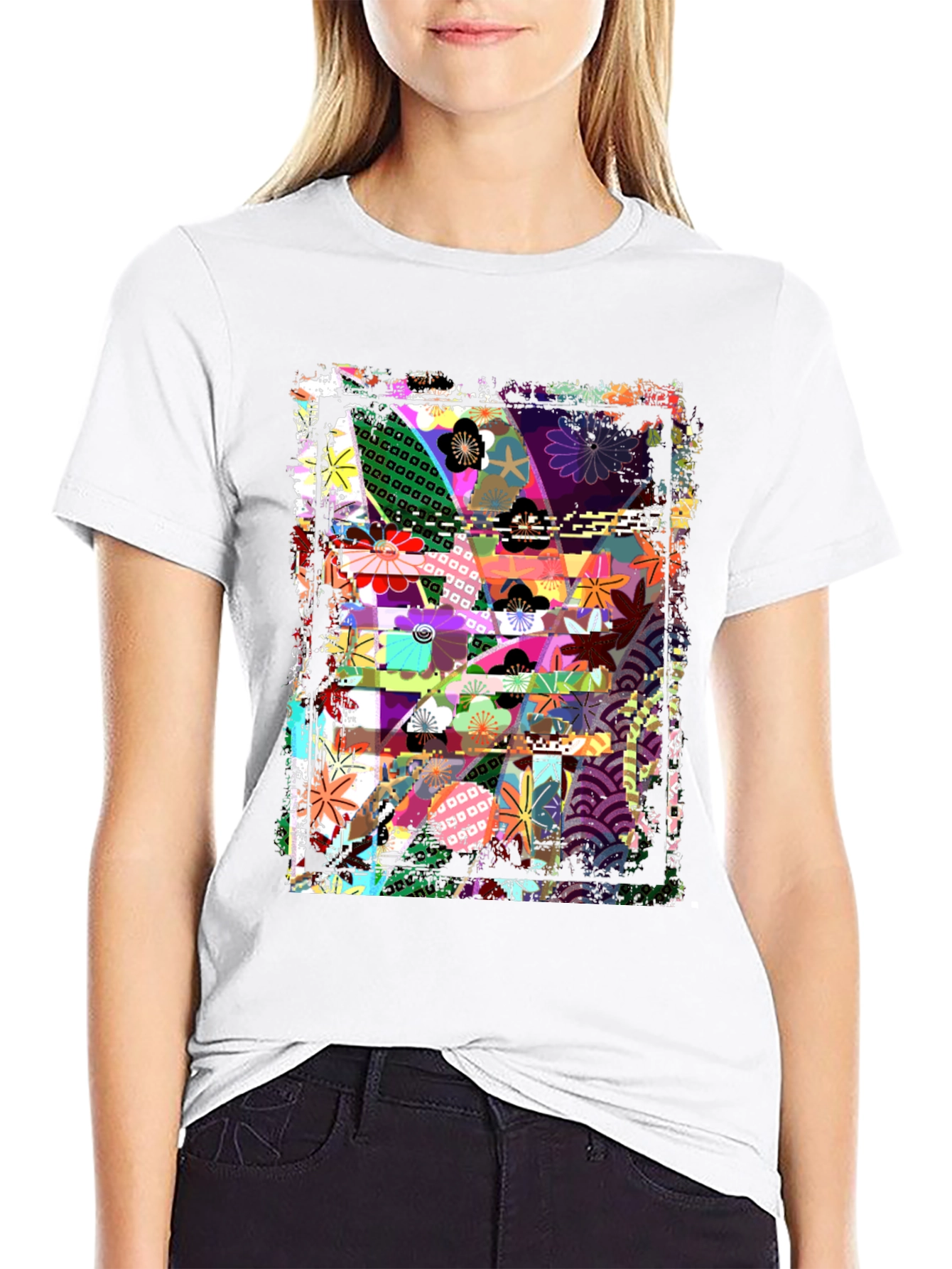 Abstract Floral Graphic Print Black T-Shirt