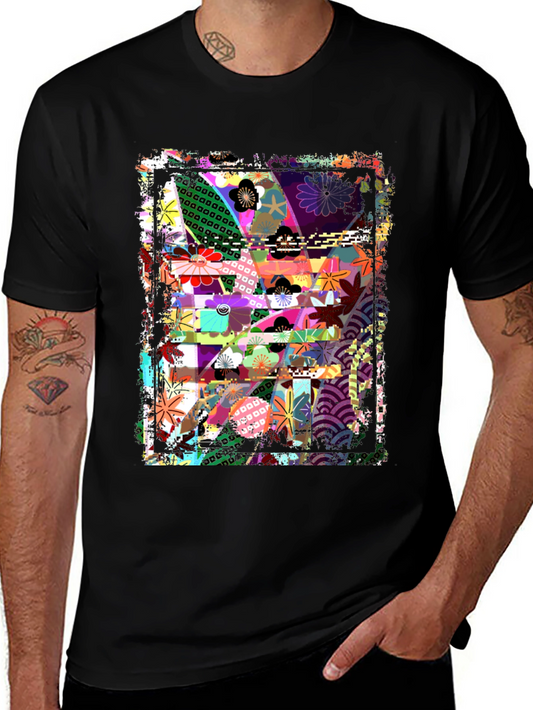 Abstract Floral Graphic Print Black T-Shirt
