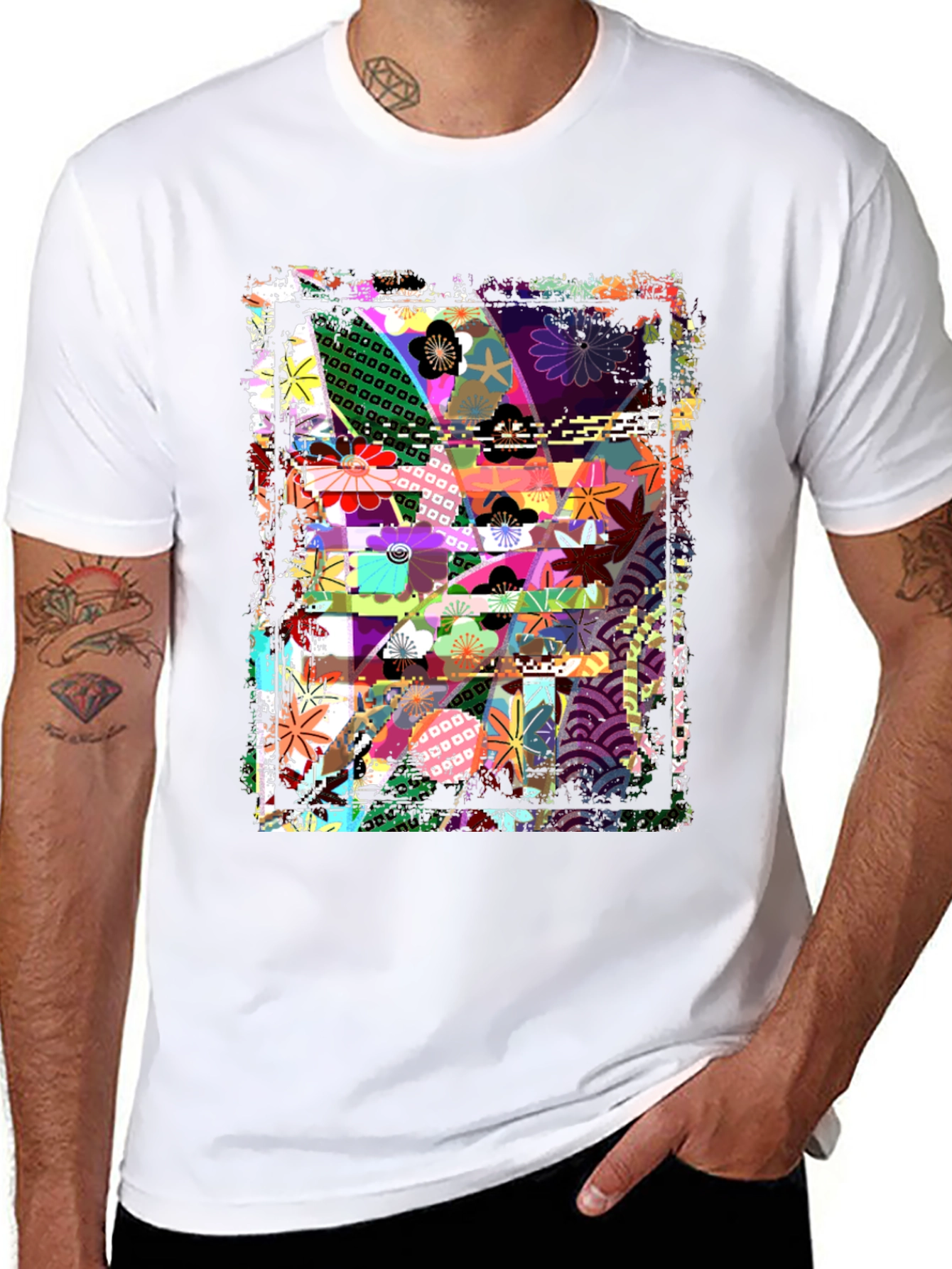 Abstract Floral Graphic Print Black T-Shirt