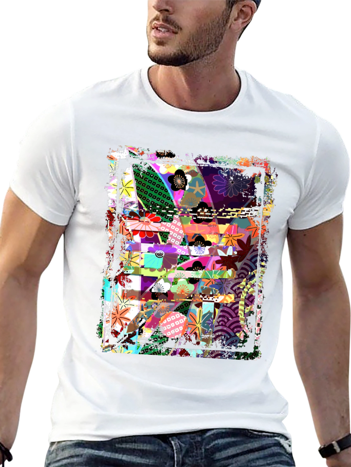 Abstract Floral Graphic Print Black T-Shirt