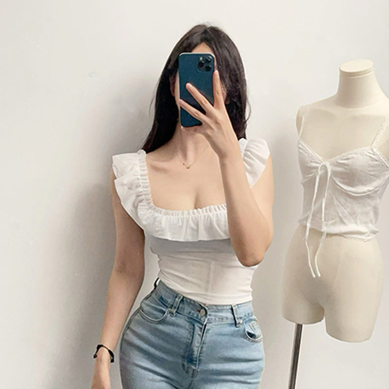 Ruffled Off-Shoulder Square T-Shirt Top for Women