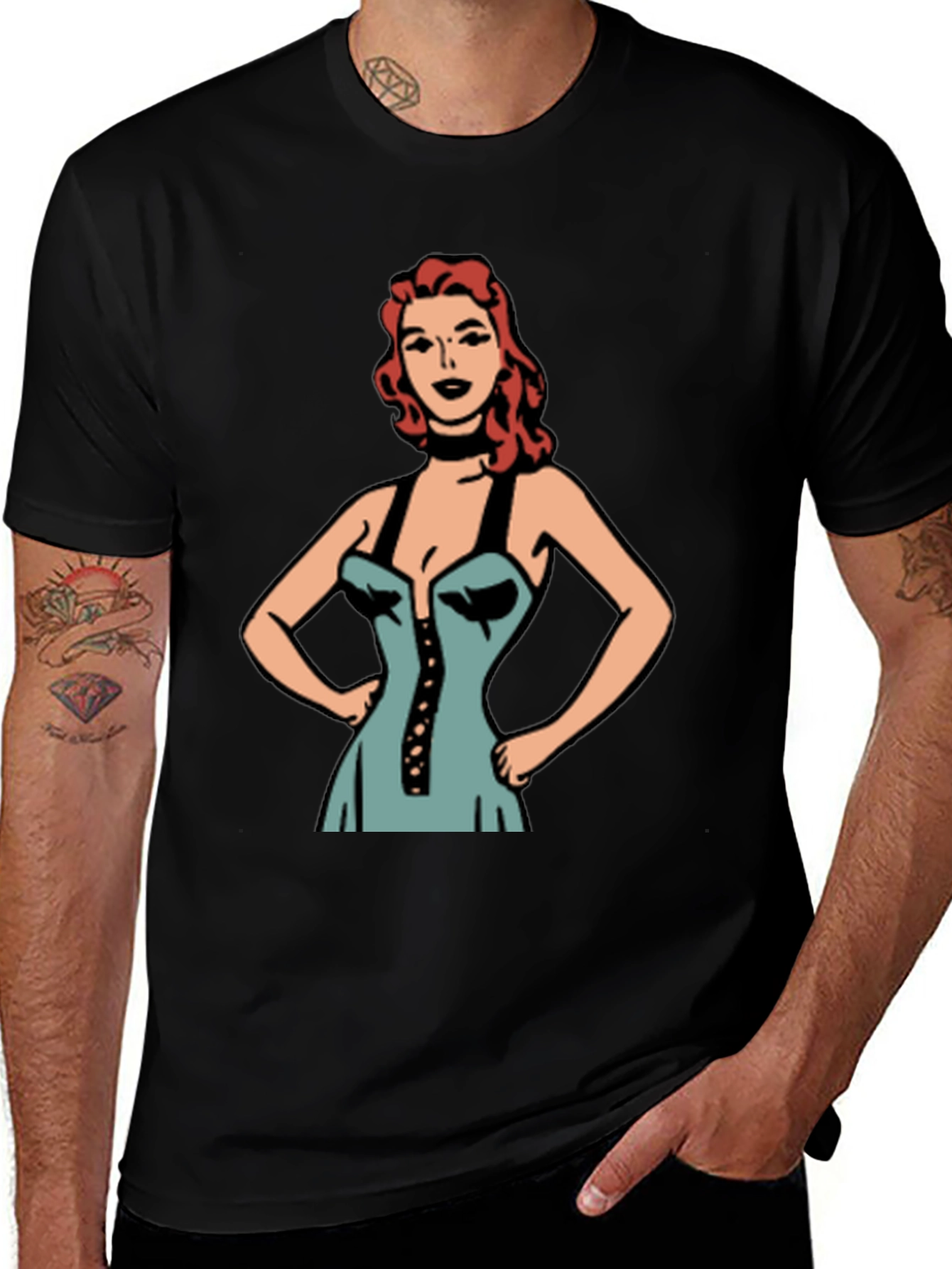 Retro Cartoon Woman Graphic Black T-Shirt