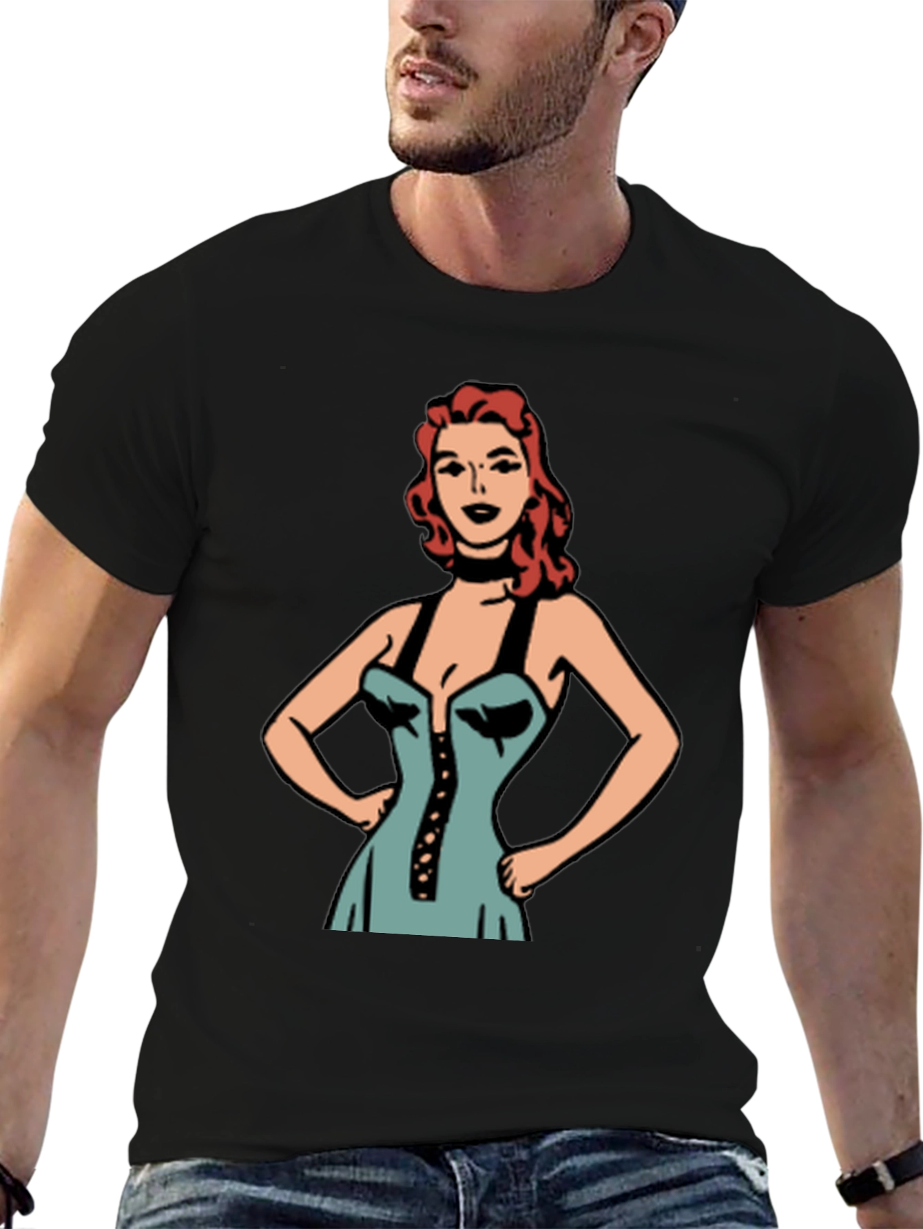 Retro Cartoon Woman Graphic Black T-Shirt