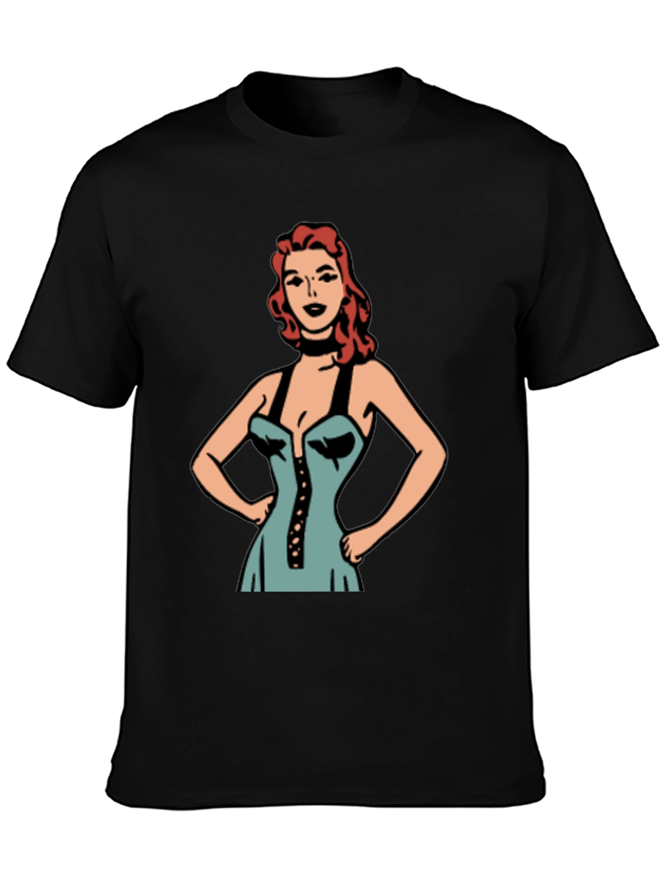 Retro Cartoon Woman Graphic Black T-Shirt