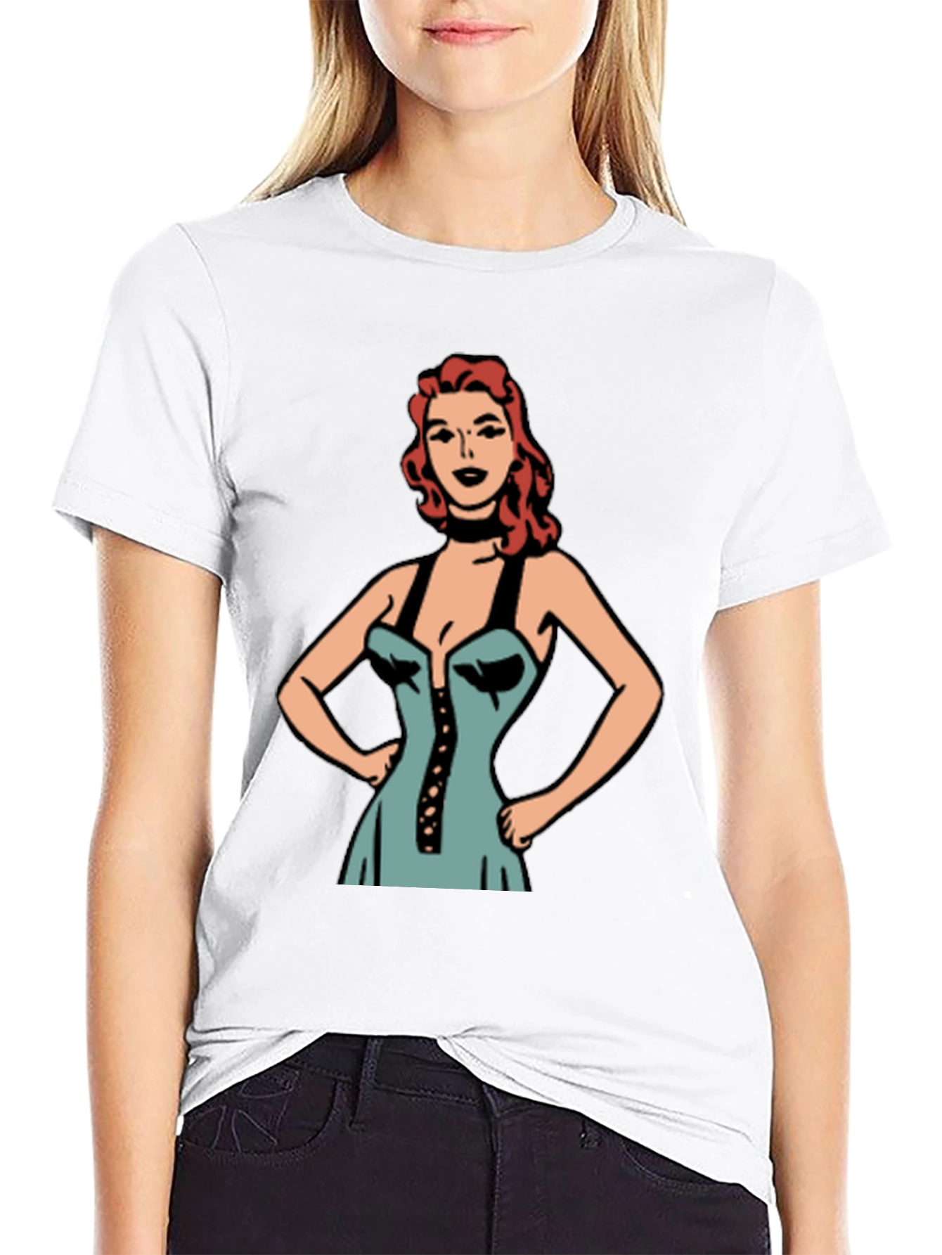 Retro Cartoon Woman Graphic Black T-Shirt