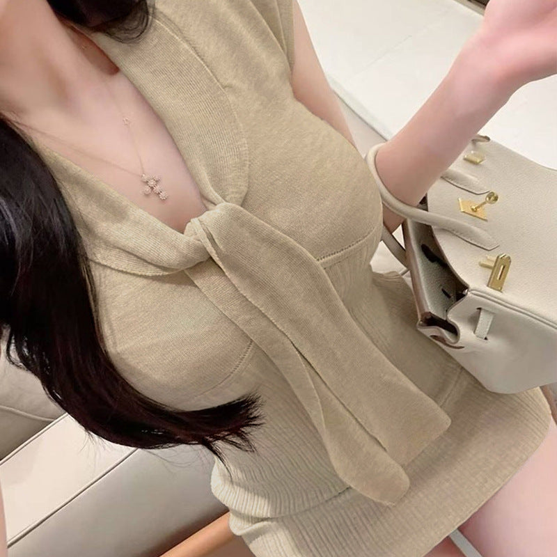 Sexy  Ribbon Hem Sleeveless Knit Dress