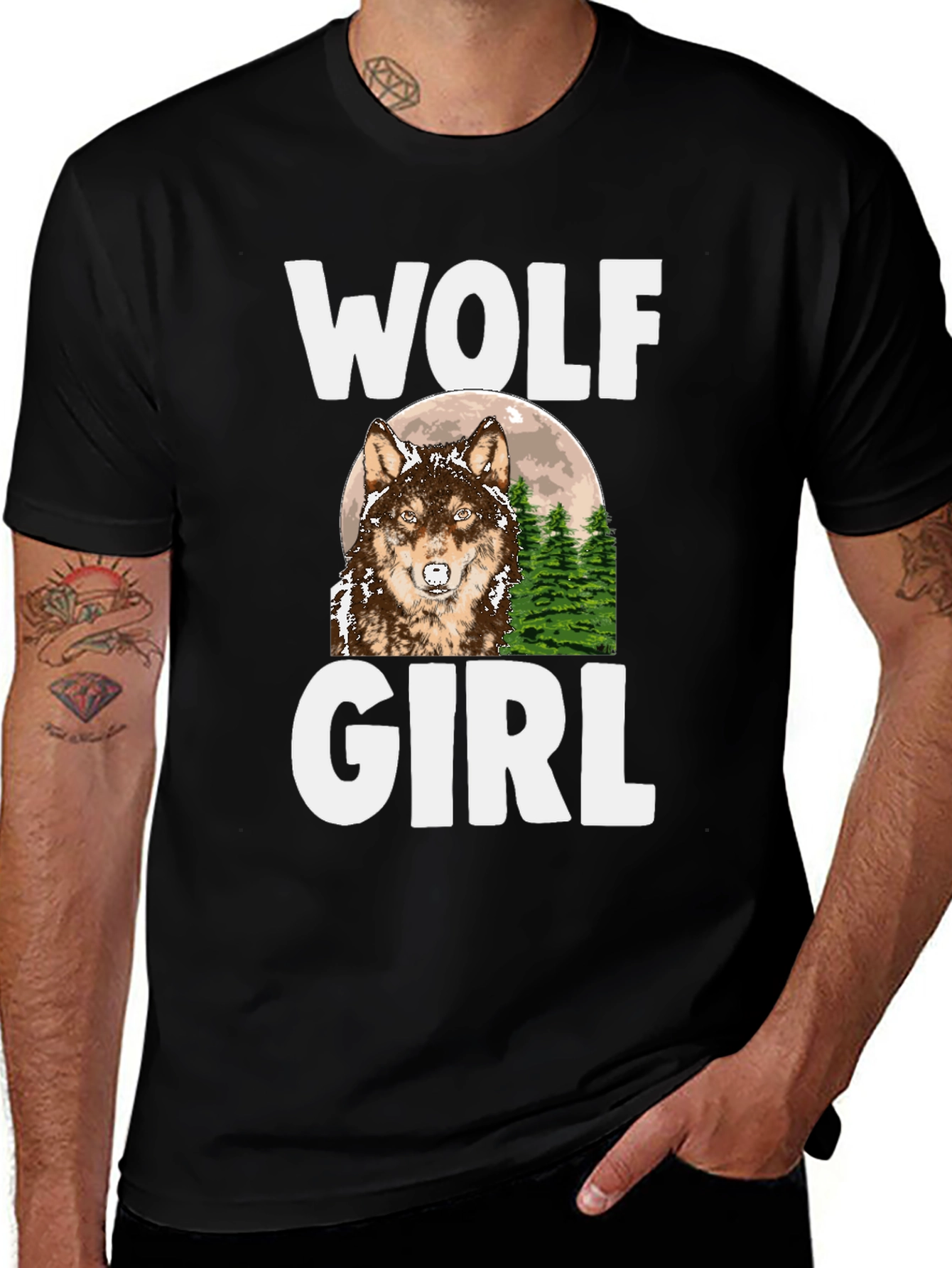 Wolf Girl Graphic Tee - Black Cotton T-Shirt