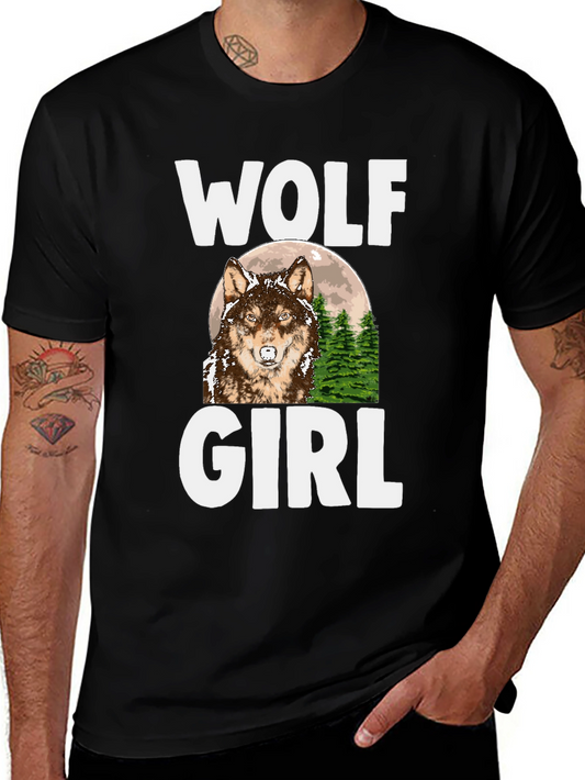 Wolf Girl Graphic Tee - Black Cotton T-Shirt
