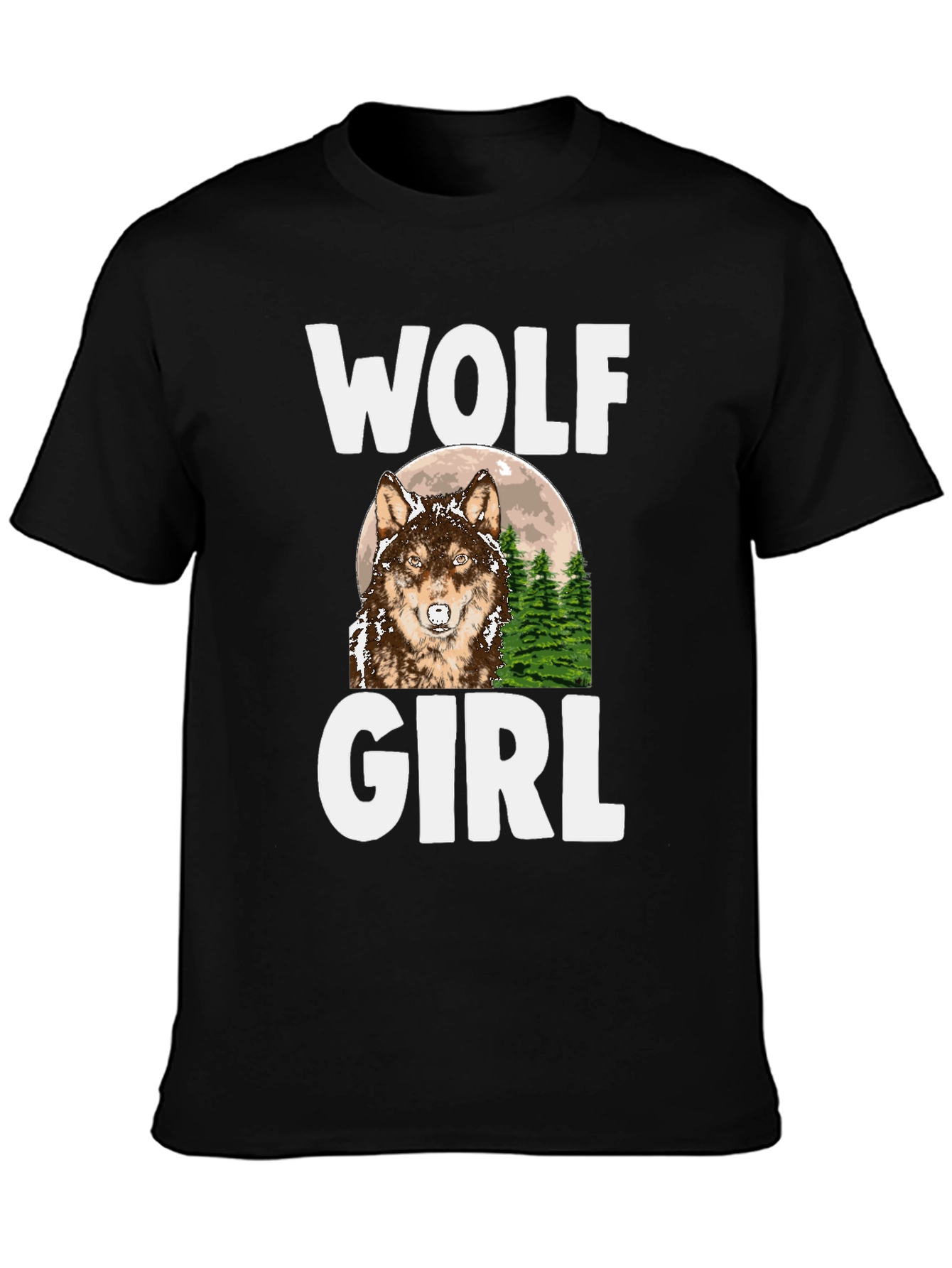 Wolf Girl Graphic Tee - Black Cotton T-Shirt