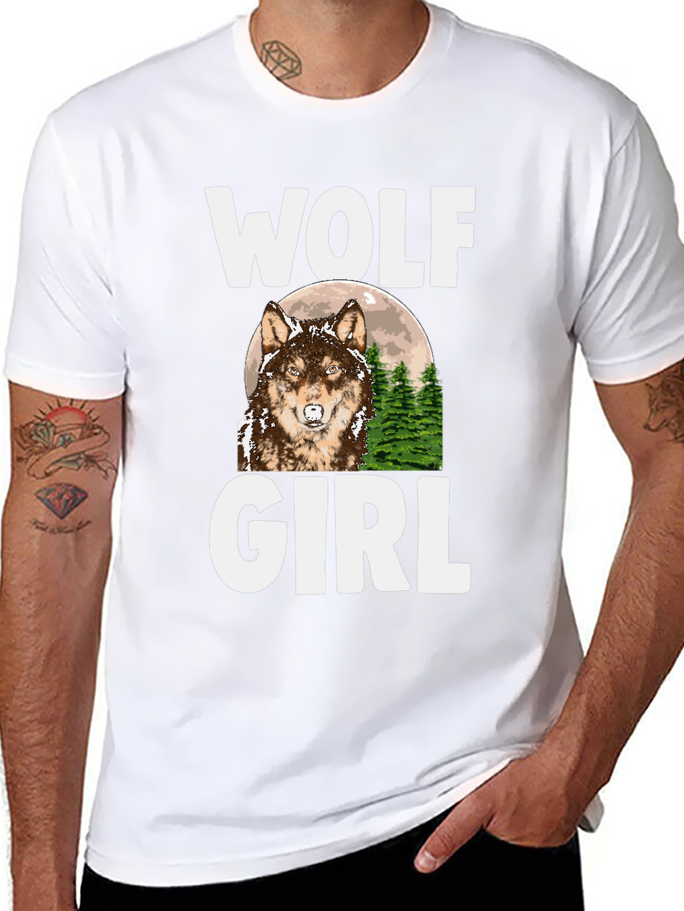 Wolf Girl Graphic Tee - Black Cotton T-Shirt
