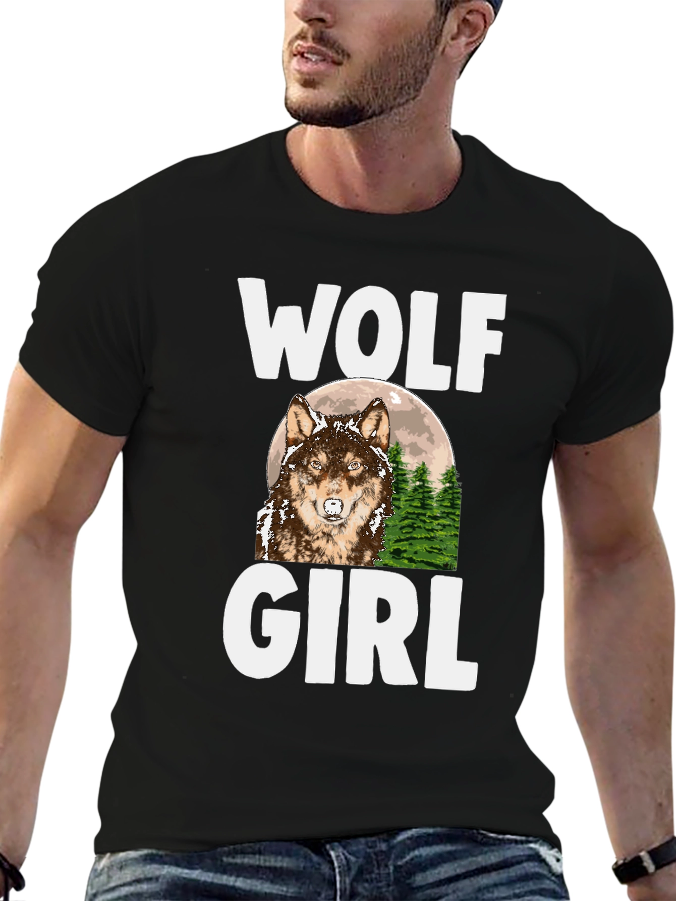 Wolf Girl Graphic Tee - Black Cotton T-Shirt