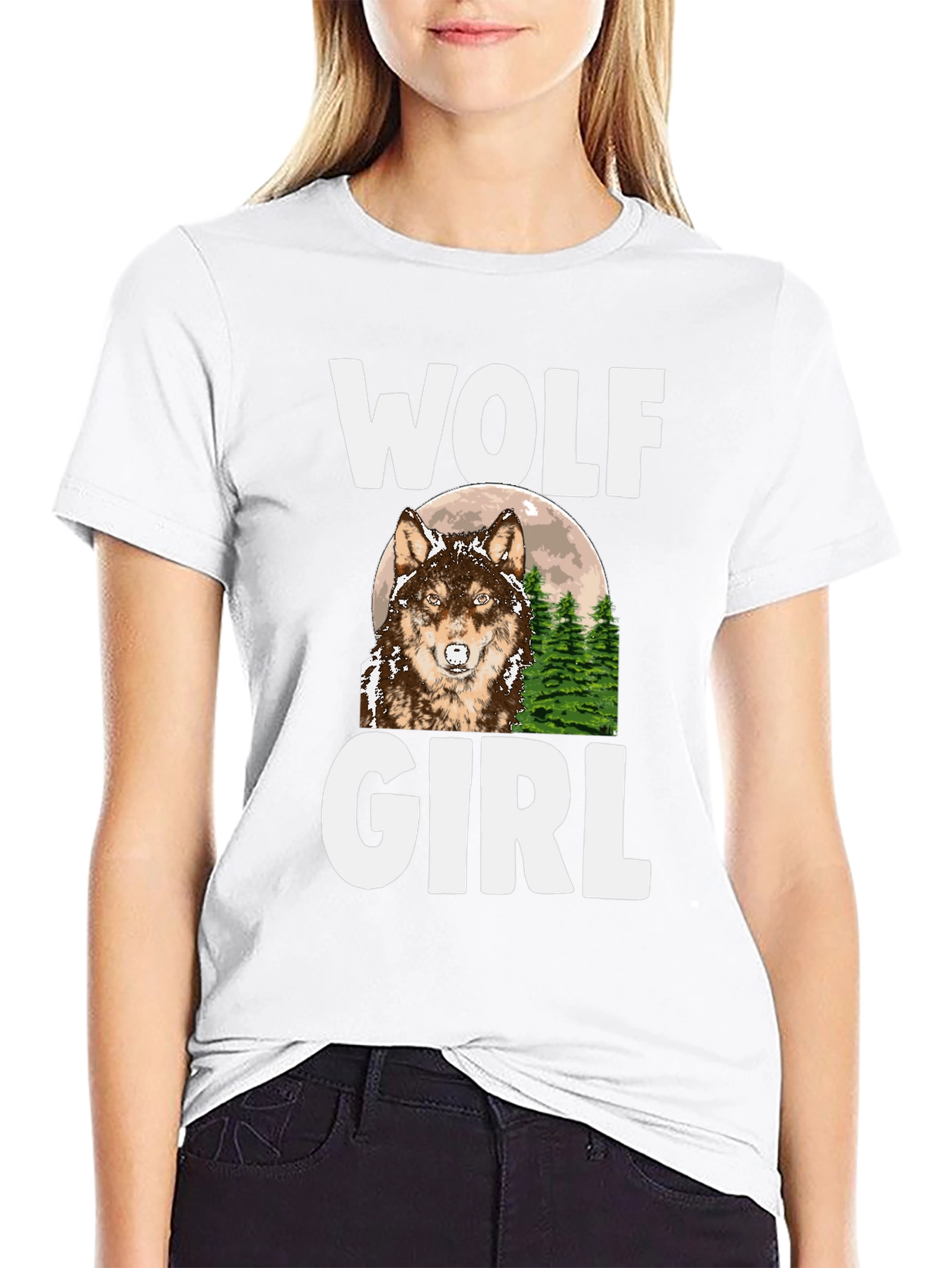 Wolf Girl Graphic Tee - Black Cotton T-Shirt
