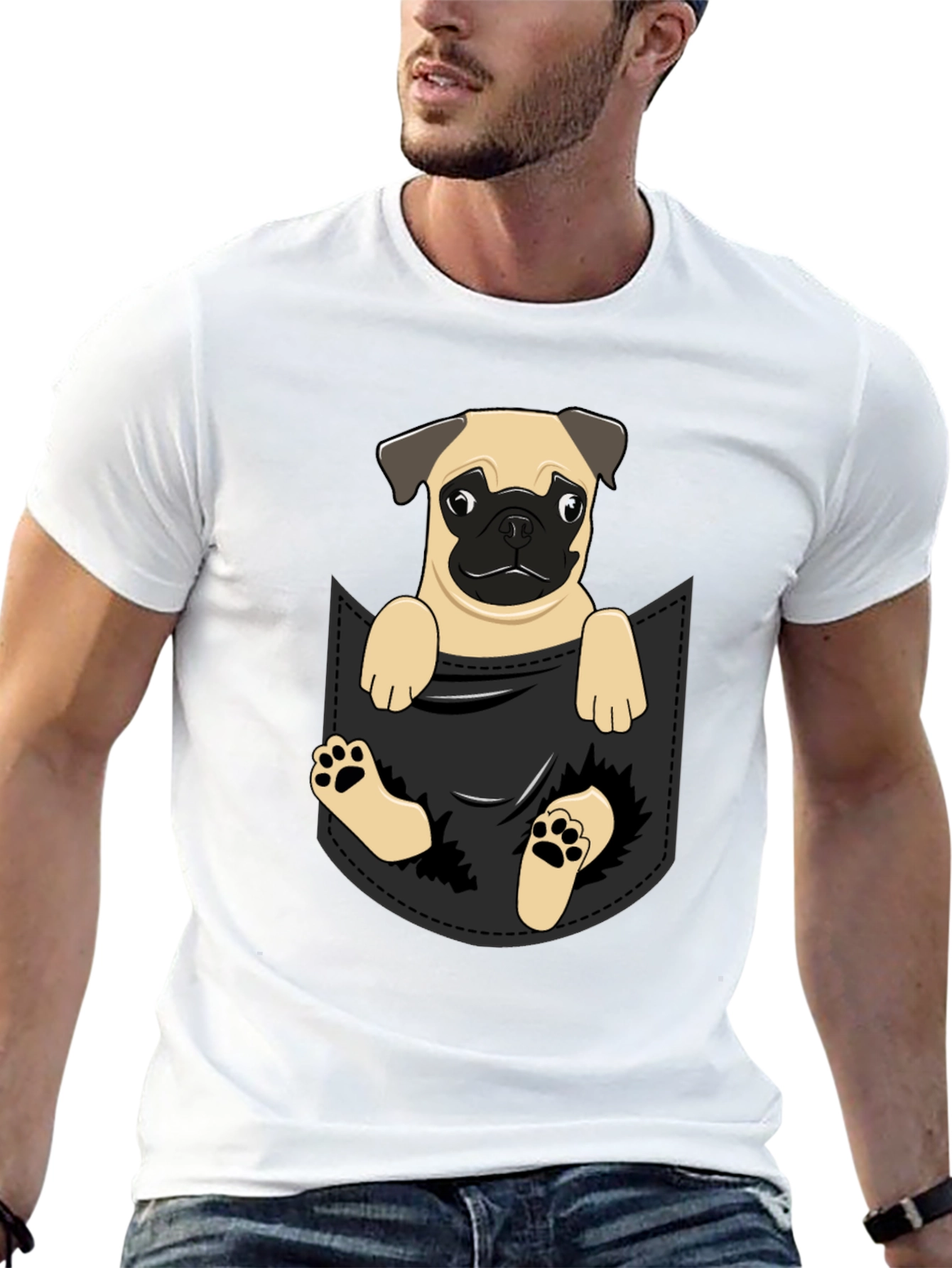 Pug in Pocket T-Shirt - Adorable Dog Tee