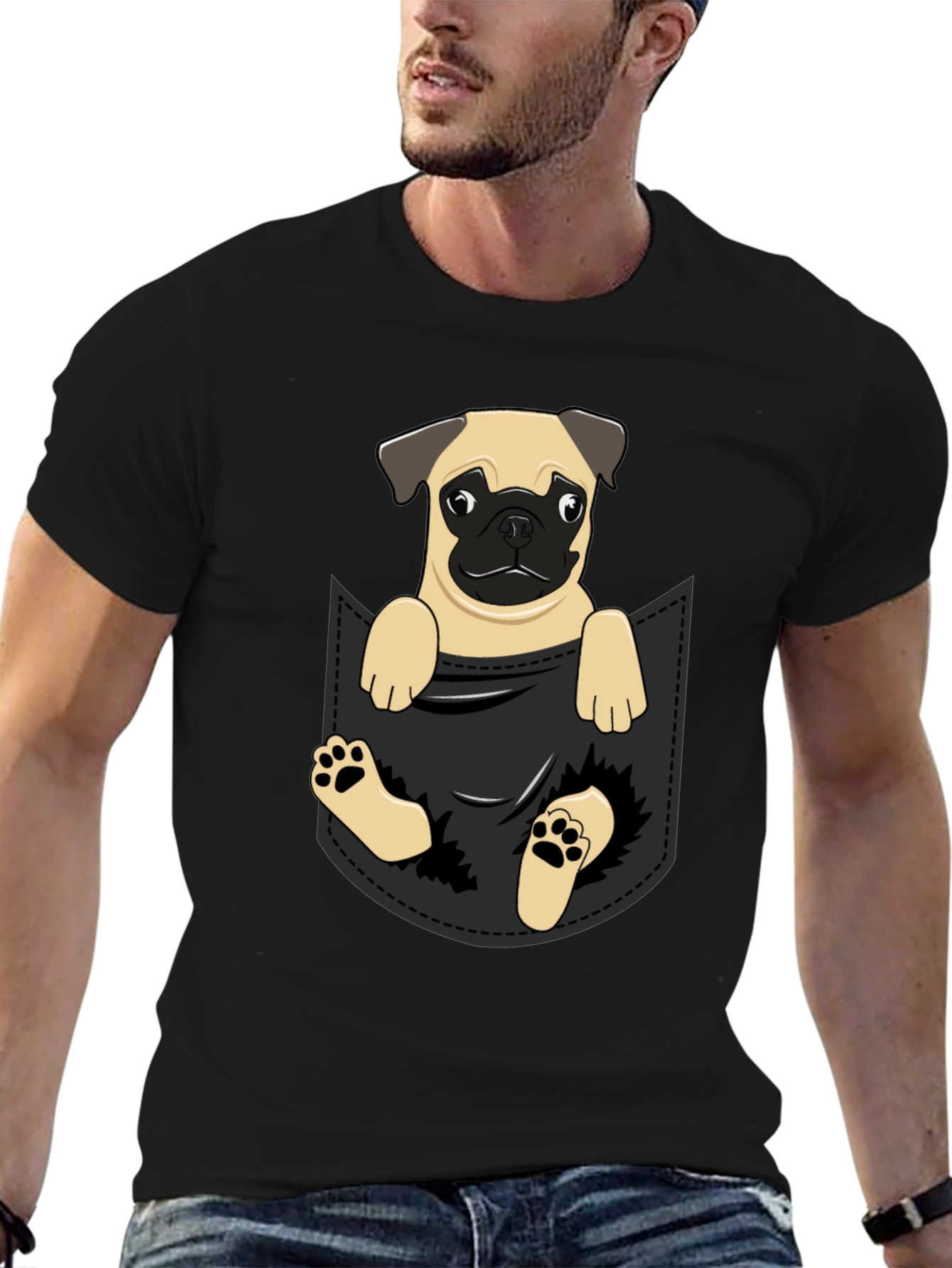 Pug in Pocket T-Shirt - Adorable Dog Tee