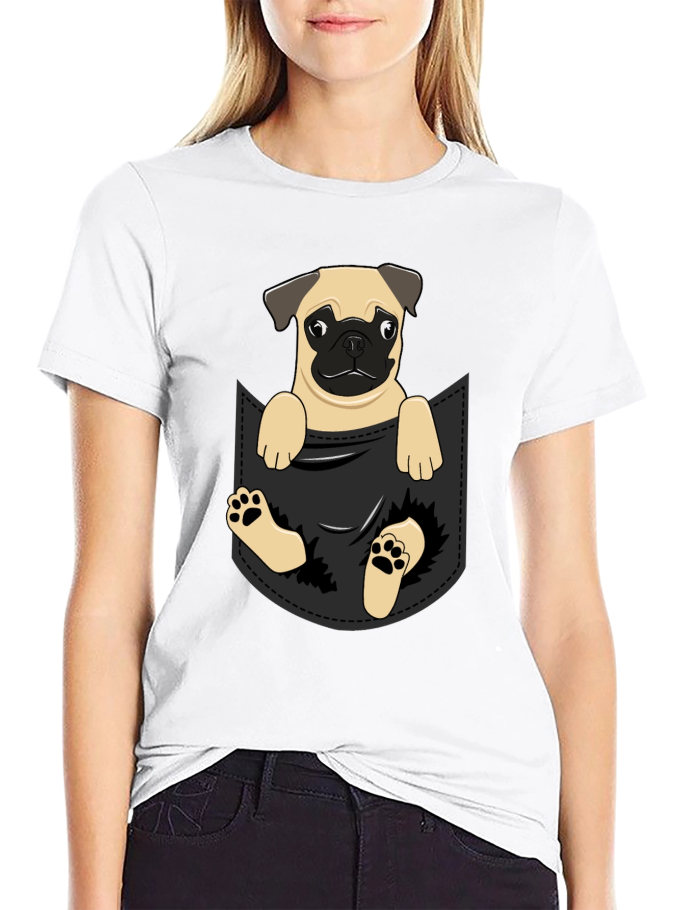 Pug in Pocket T-Shirt - Adorable Dog Tee