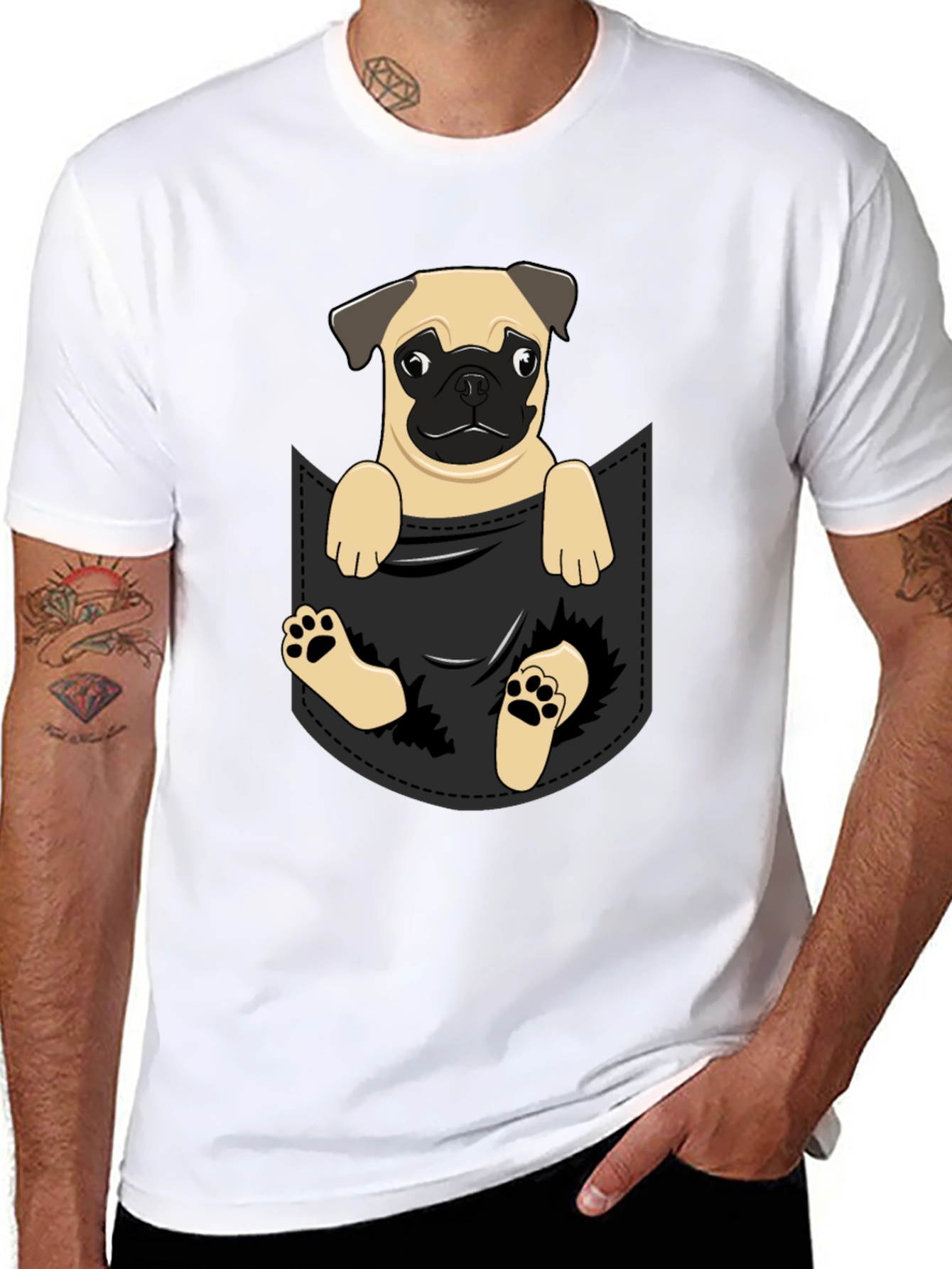 Pug in Pocket T-Shirt - Adorable Dog Tee