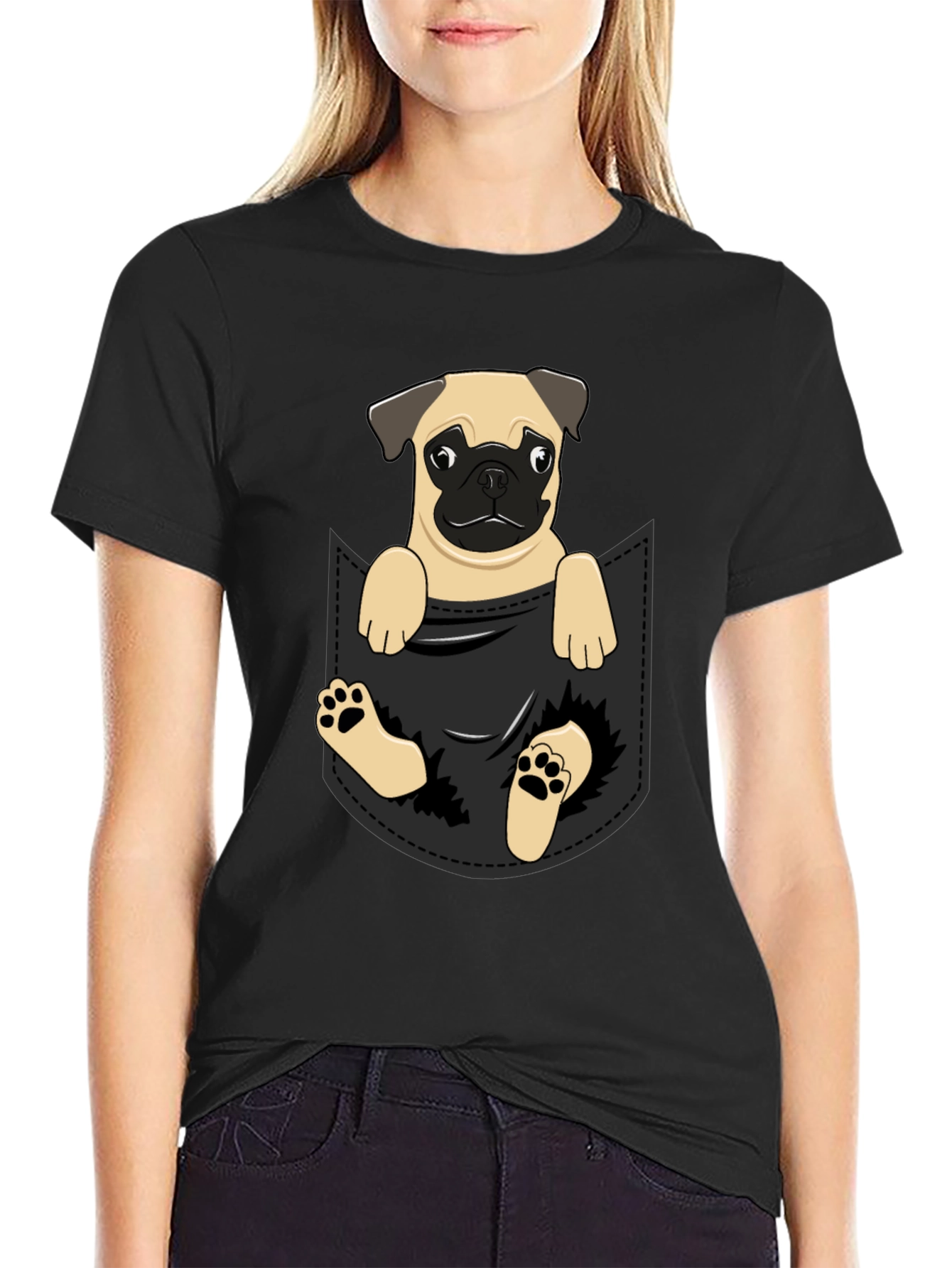 Pug in Pocket T-Shirt - Adorable Dog Tee
