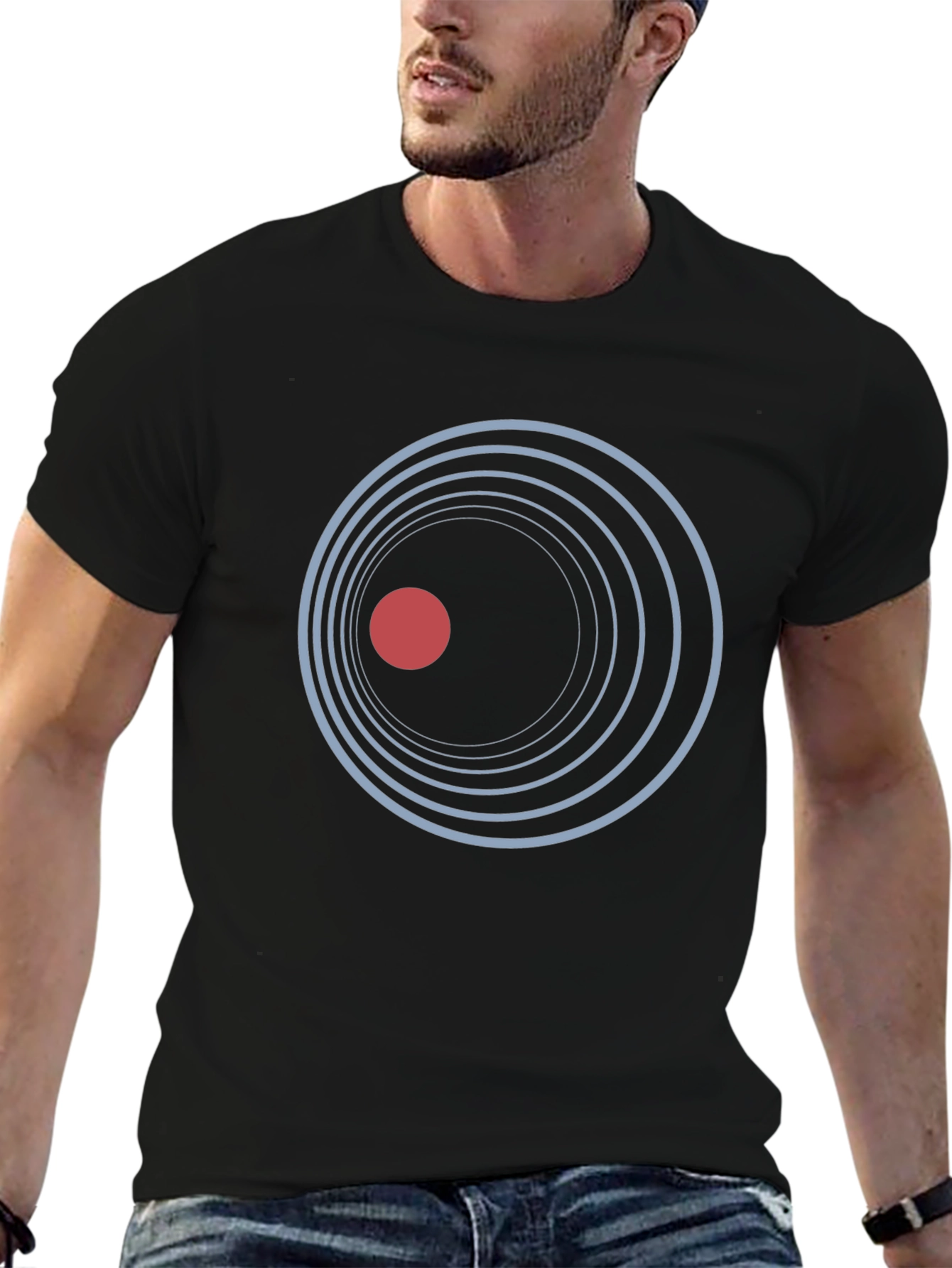 Abstract Circle Graphic Print Black T-Shirt