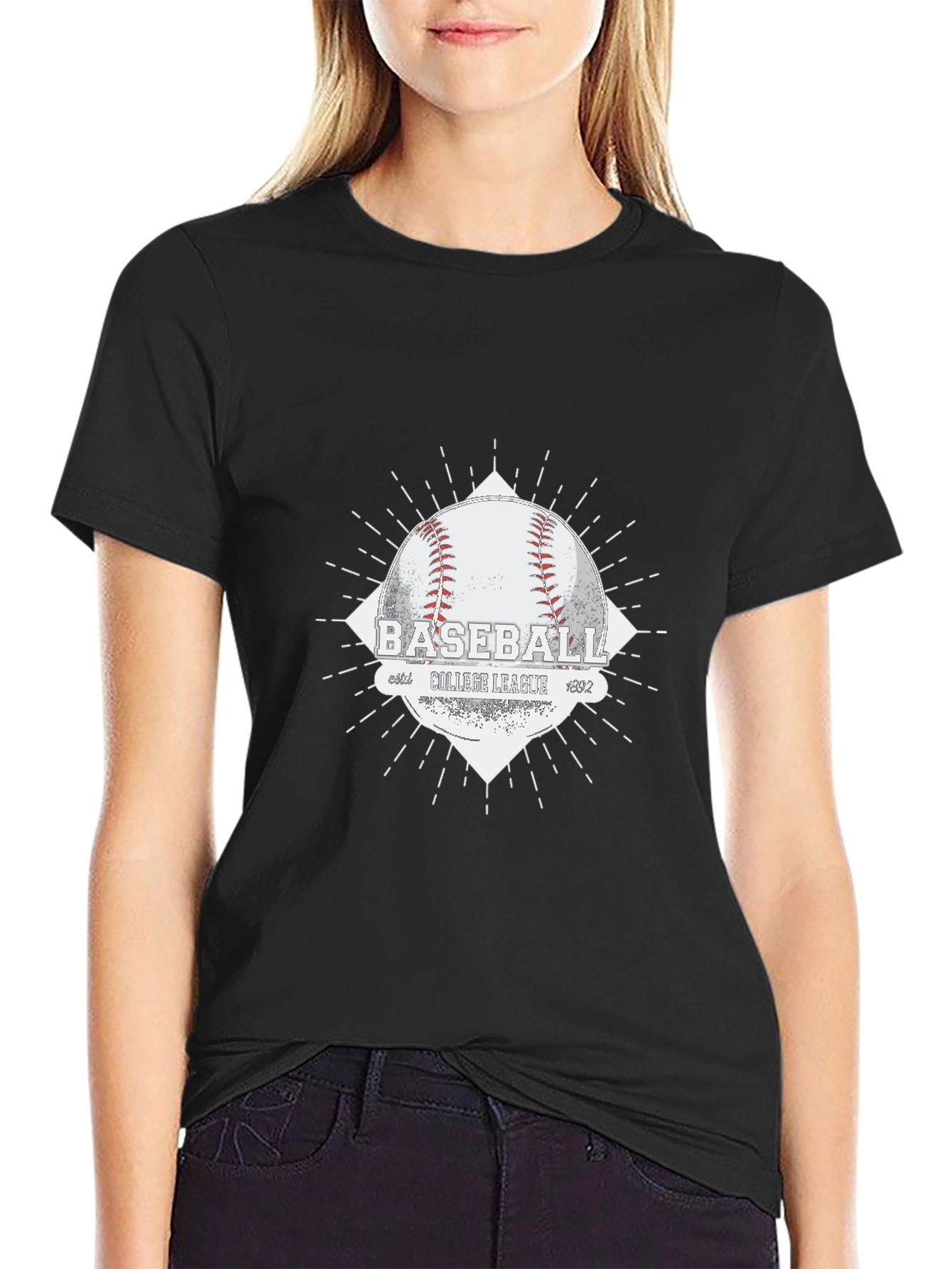 Baseball College League Graphic Tee - Black